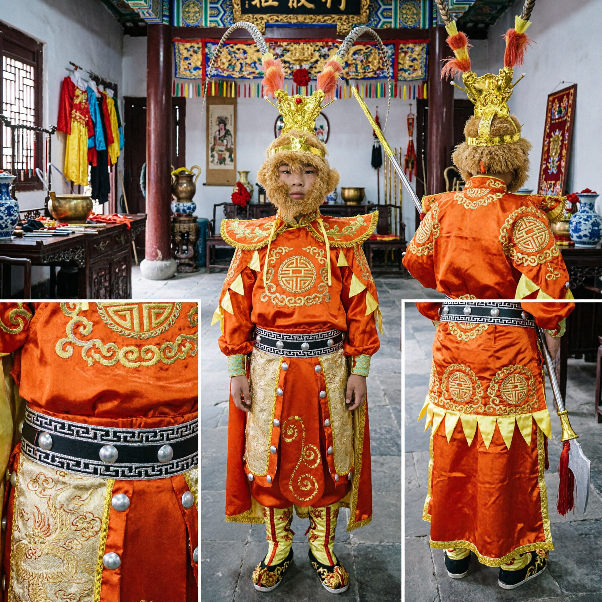 Kids Chinese Monkey King Sun Wukong Costume Traditional Opera Armor Outfit for Halloween Party - Asian Costume