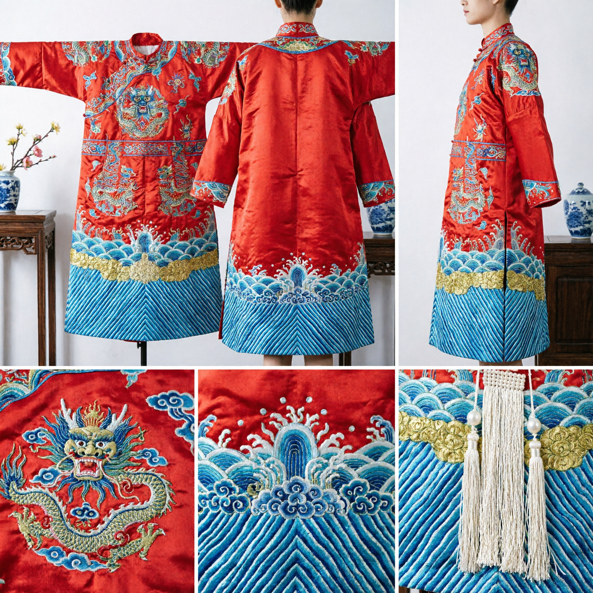 Traditional Chinese Peking Opera Red Dragon Robe Costume Men's Ancient General Mang Pao for Stage Performance - Asian Costume