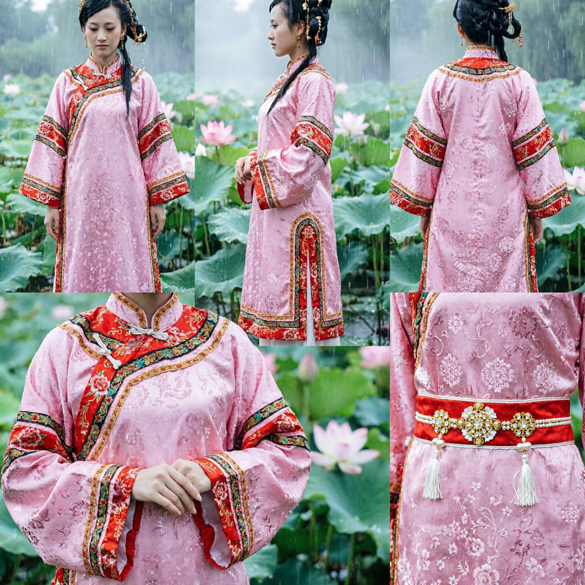 Traditional Chinese Pink Floral Cheongsam Dress and Yellow Oil Paper Umbrella Set for Women Ancient Costume Photography - Asian Costume