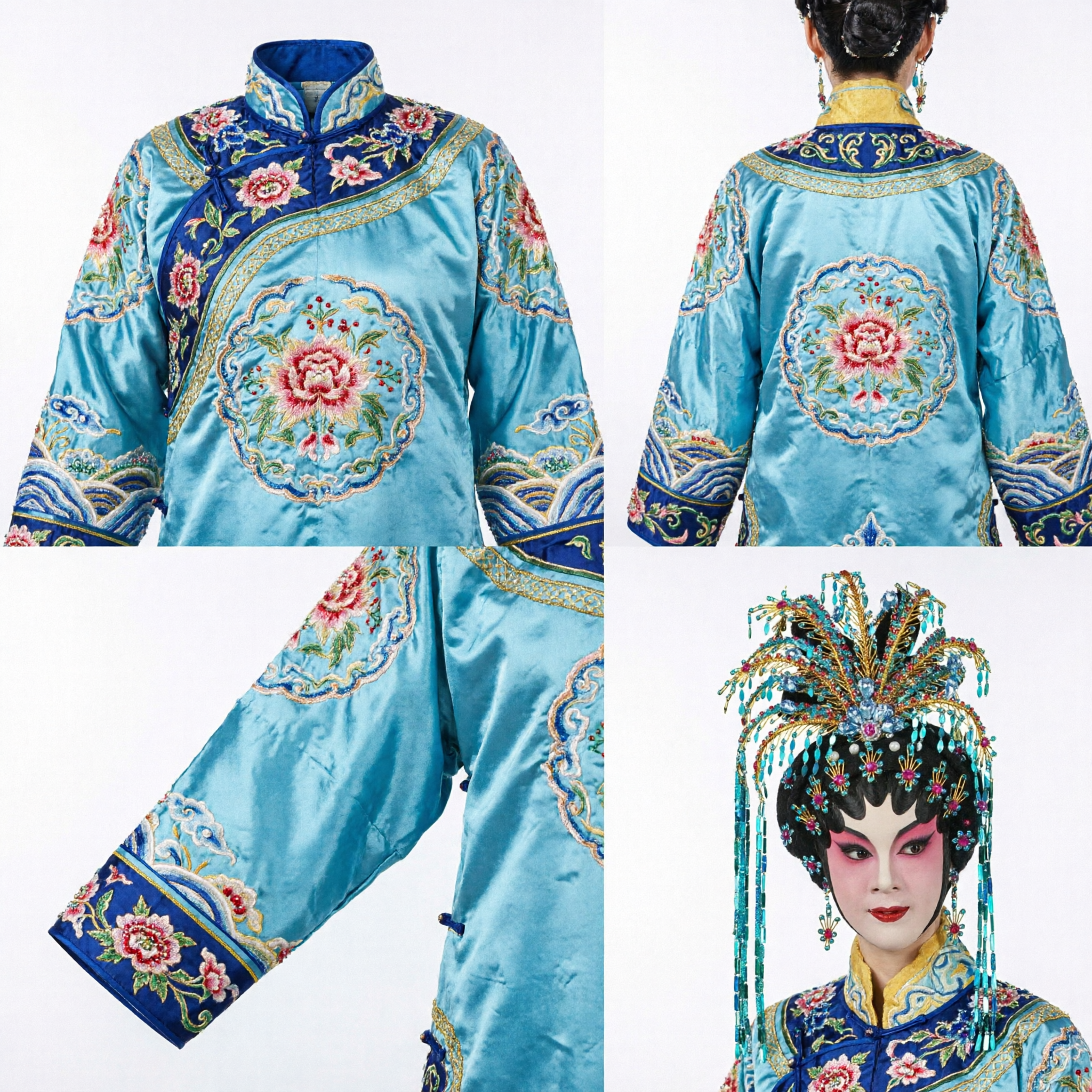 Traditional Chinese Beijing Opera Headpiece Elaborate Blue Beaded Phoenix Crown for Female Stage Performance - Asian Costume