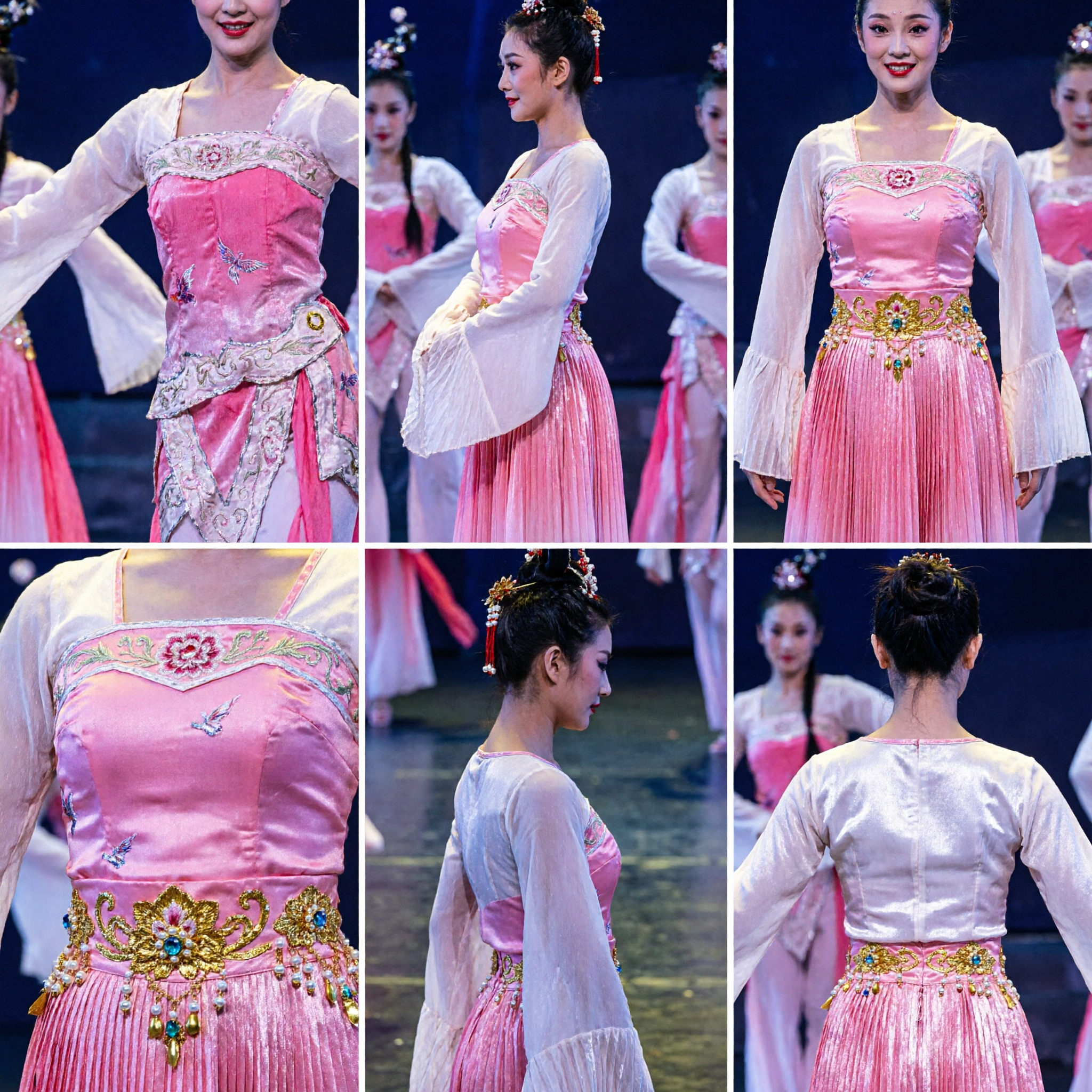 Pink Traditional Chinese Hanfu Dance Costume with Water Sleeves for Women Folk Stage Performance - Asian Costume
