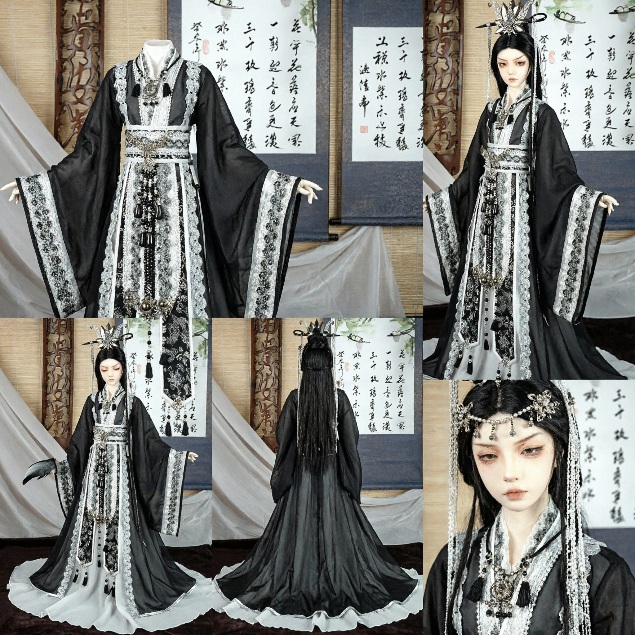 Exquisite Black and Silver Traditional Chinese Hanfu Costume for Female Dolls Ancient Nobility Style - Asian Costume