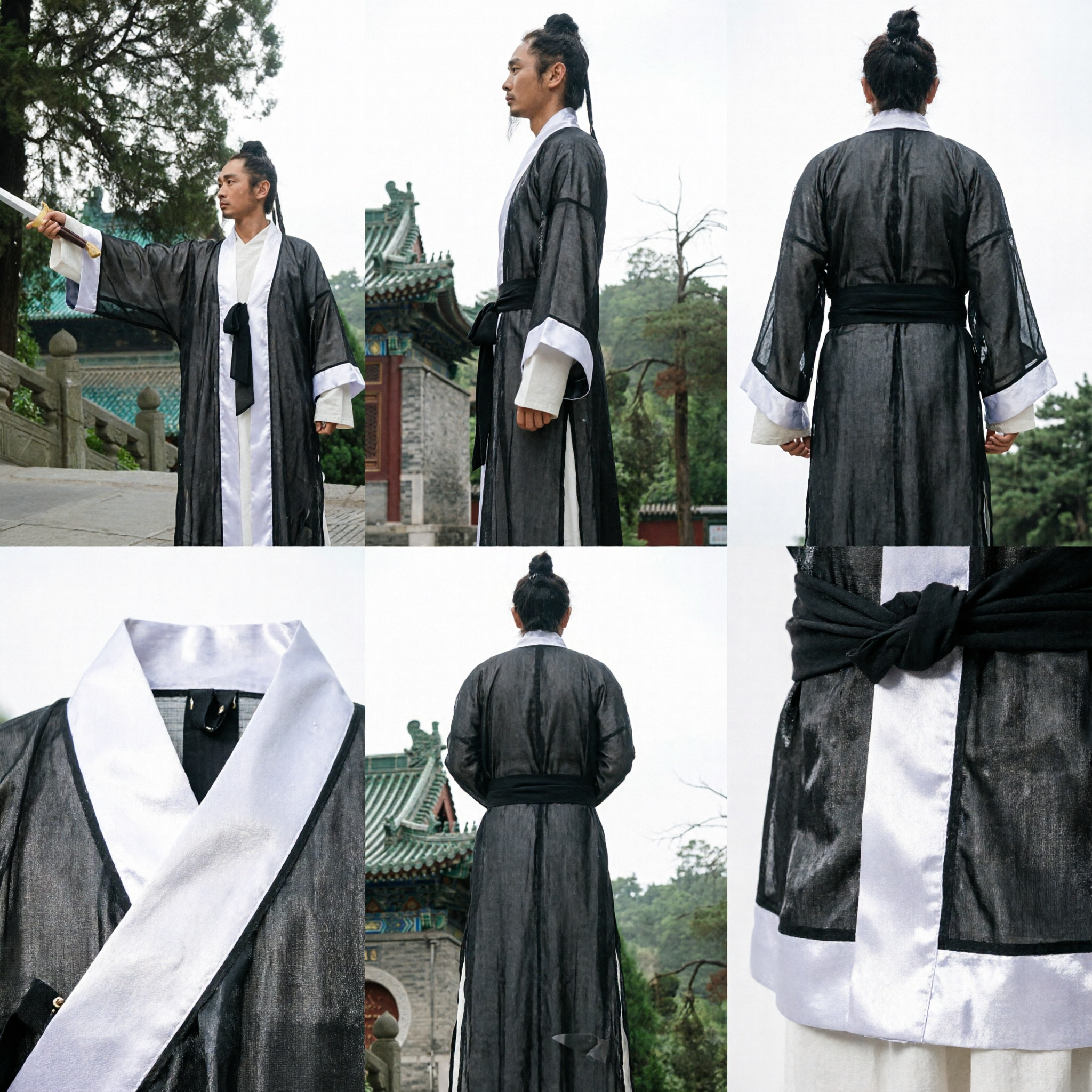Men's Traditional Chinese Tai Chi Uniform Kung Fu Suit Wudang Daoist Robe for Martial Arts Practice - Asian Costume