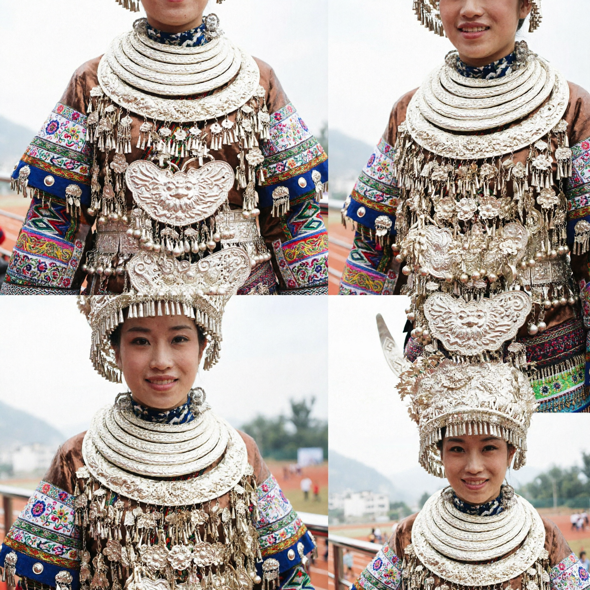 Exquisite Women's Miao Ethnic Silver Horn Headdress and Embroidered Clothing Set for Traditional Festival Celebration - Asian Costume