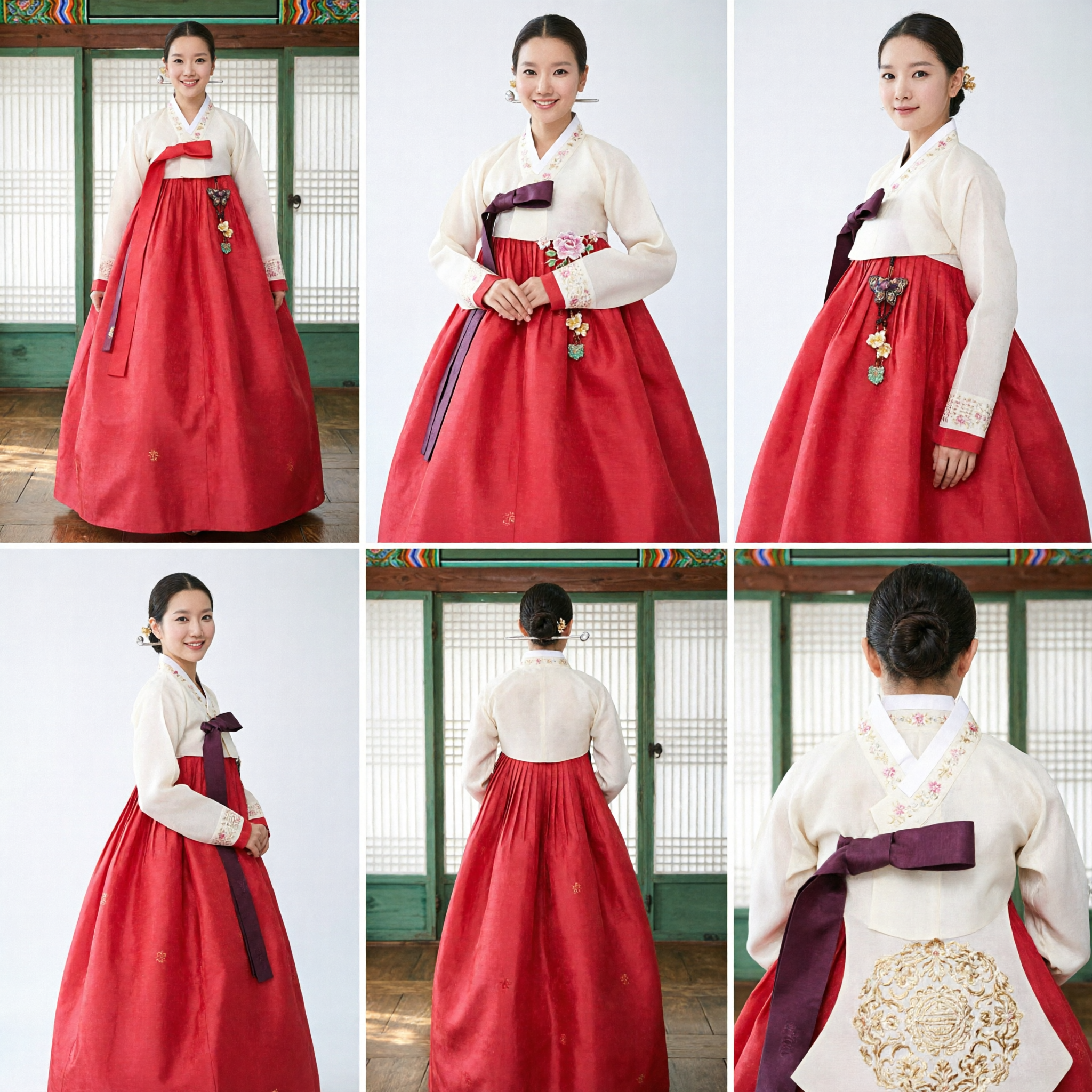 Elegant Women's Korean Traditional Hanbok Set Red Skirt White Top Formal Wedding Dress - Asian Costume