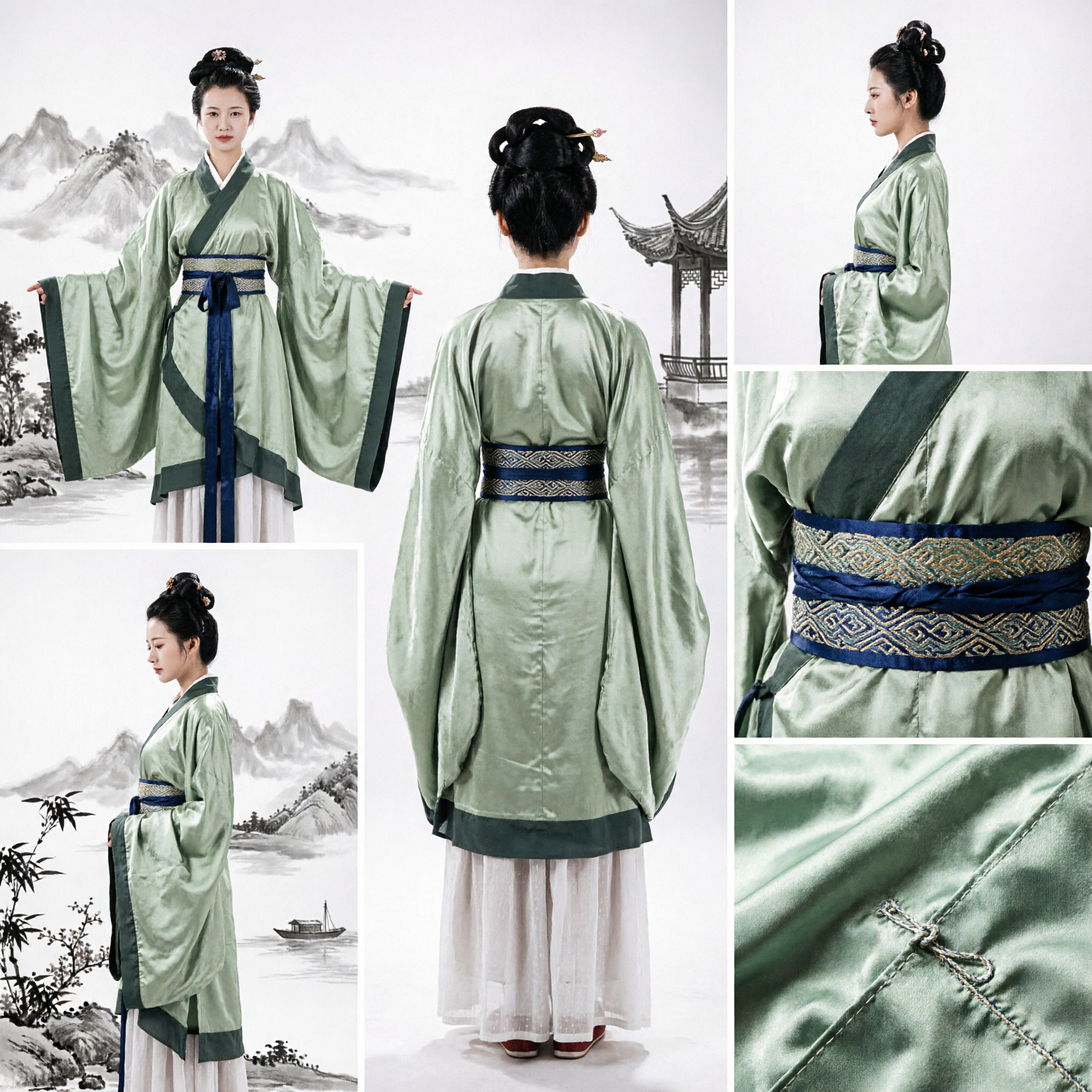 Women's Traditional Chinese Hanfu Green Han Dynasty Palace Dress with Water Sleeves for Dance Performance - Asian Costume