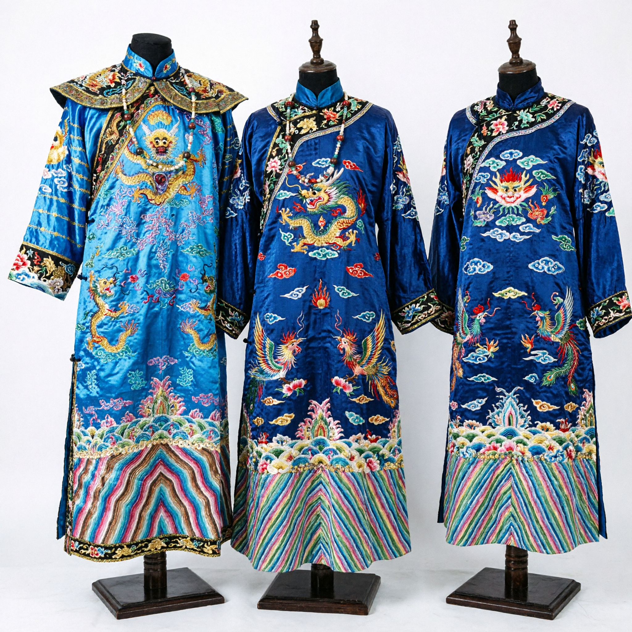 Men's Traditional Chinese Qing Dynasty Imperial Blue Dragon Robe and Official Rank Badge Costume Set - Asian Costume