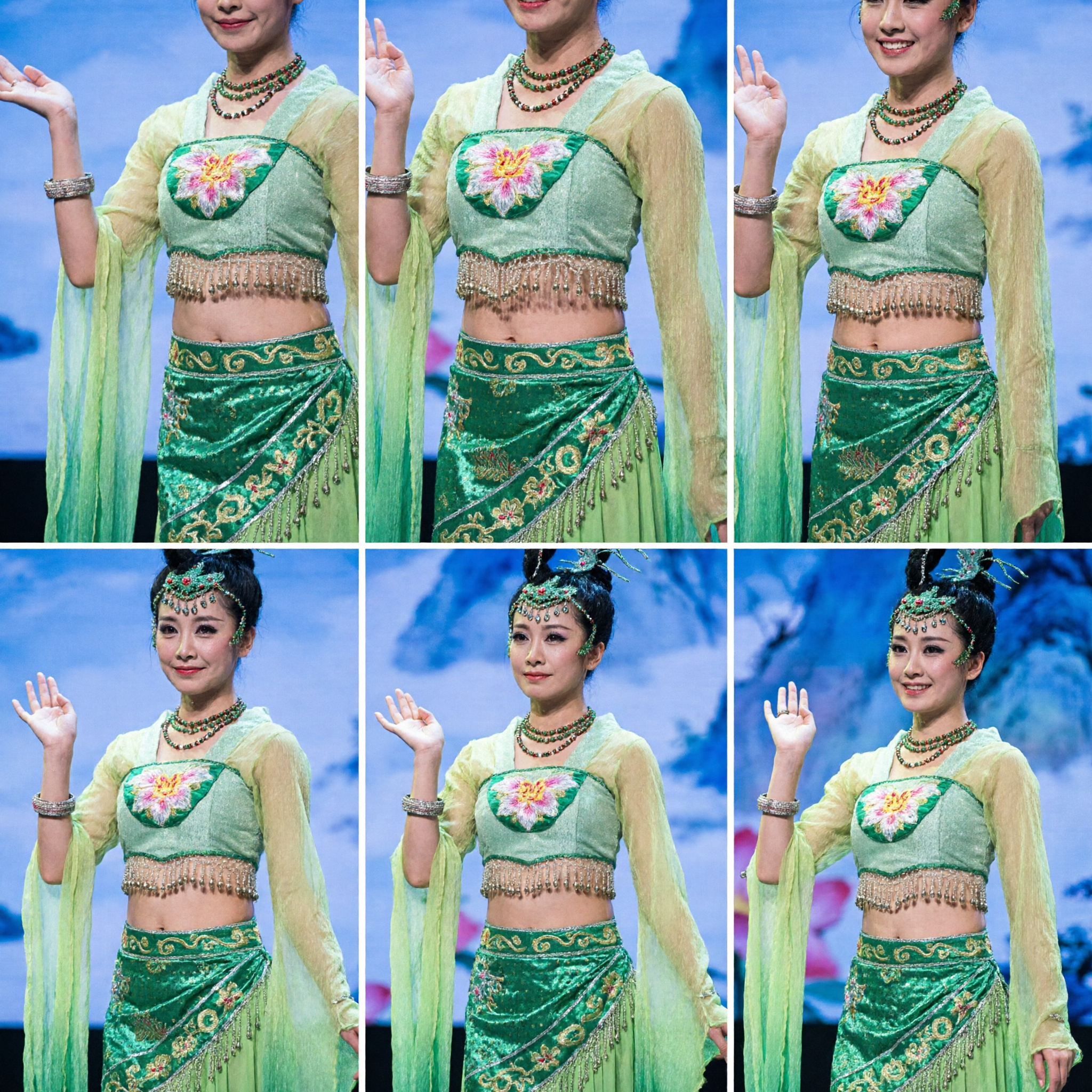 Women's Green Chinese Folk Dance Costume Traditional Peacock Style Stage Performance Outfit Complete Set with Headdress - Asian Costume