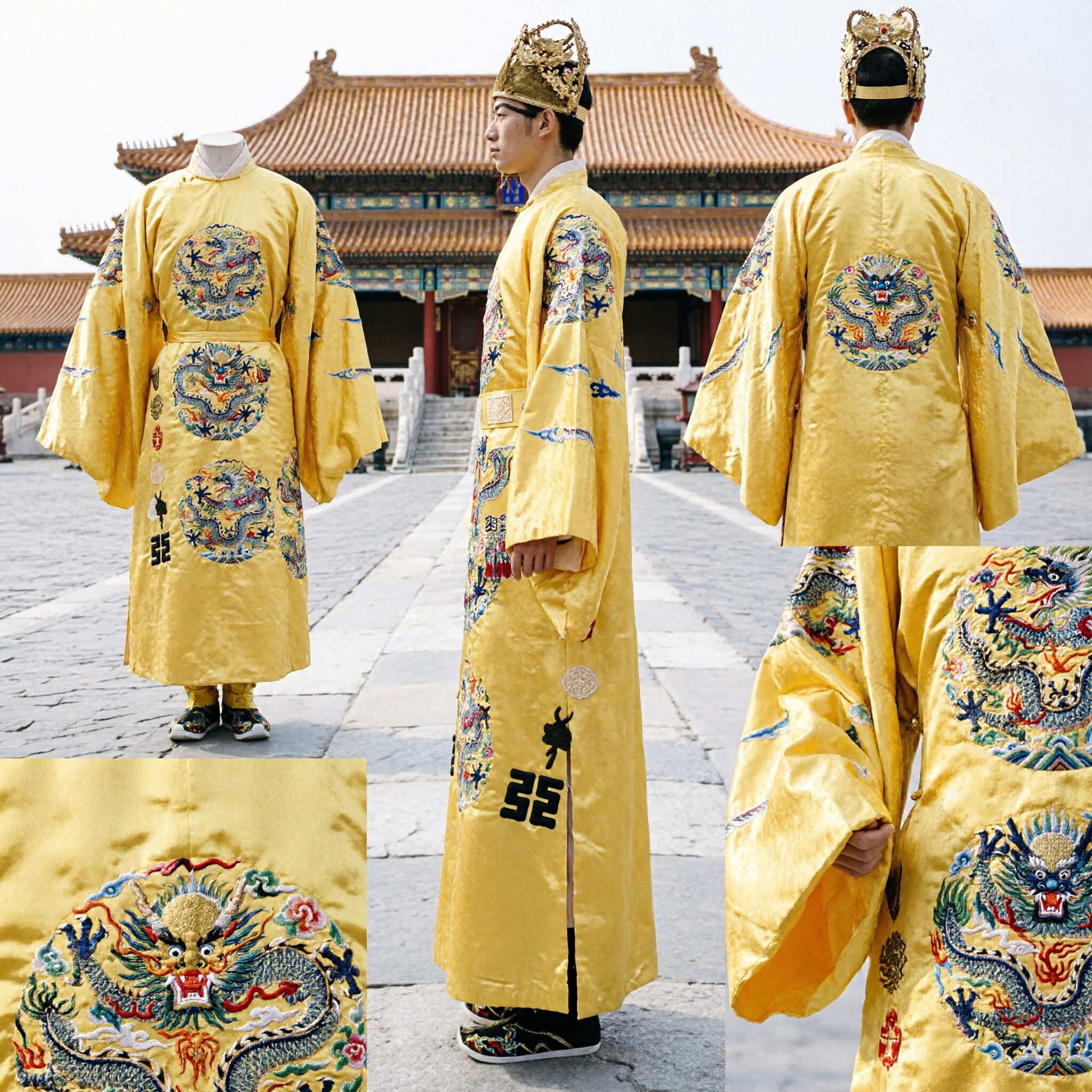 Traditional Chinese Emperor Yellow Dragon Robe Men's Ancient Royal Hanfu Costume for Stage Performance - Asian Costume
