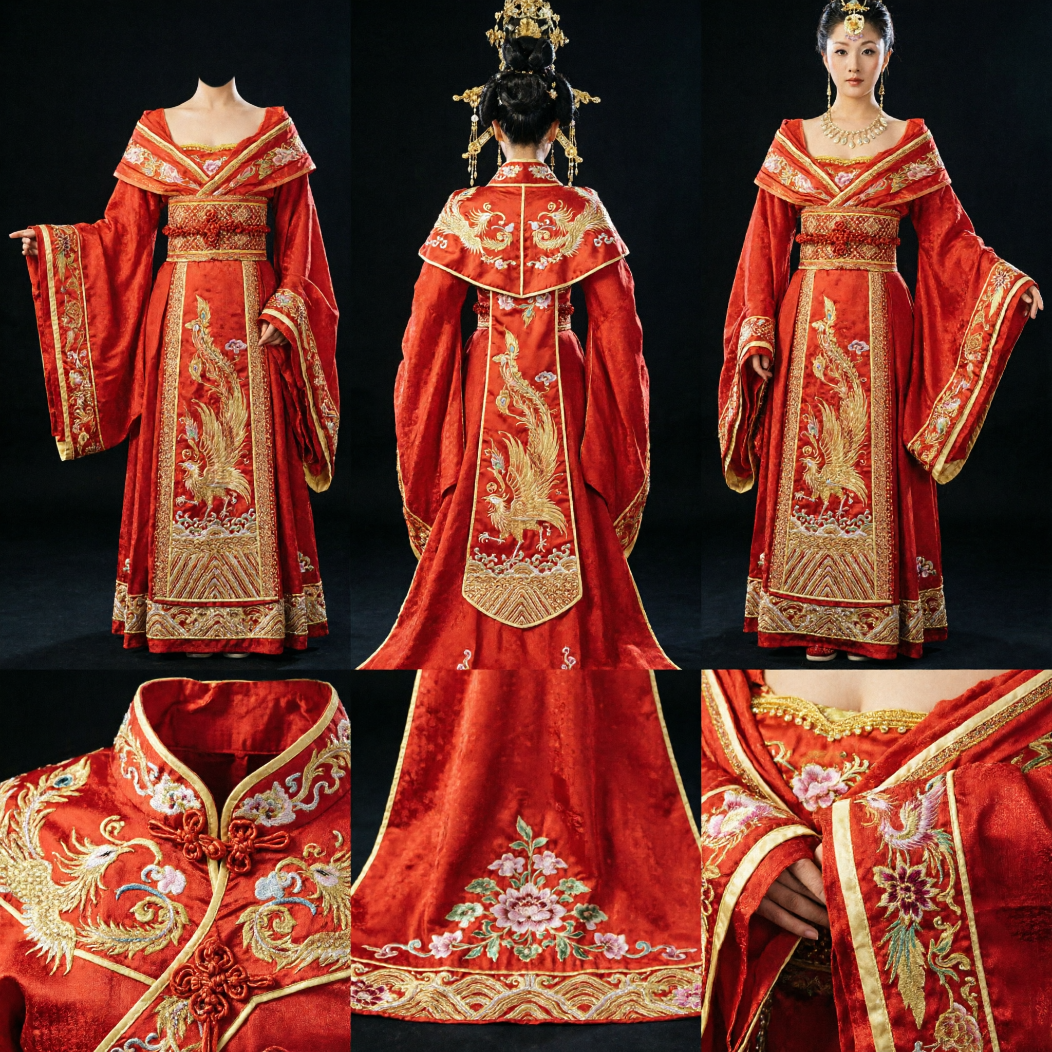 Traditional Chinese Tang Dynasty Empress Hanfu Costume Red Royal Wedding Dress with Gold Headdress for Women - Asian Costume