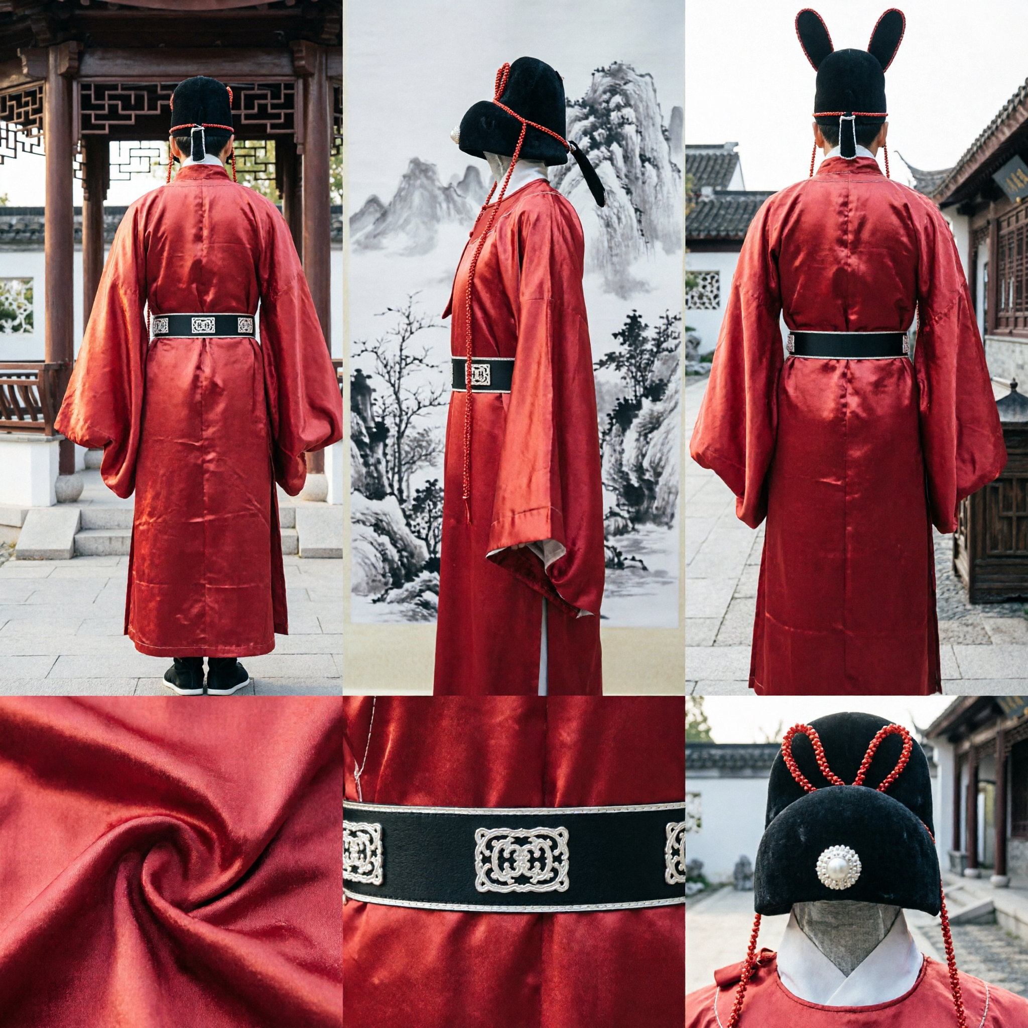 Traditional Chinese Ancient Official Red Robe Hanfu Costume Set with Hat for Men Cosplay - Asian Costume