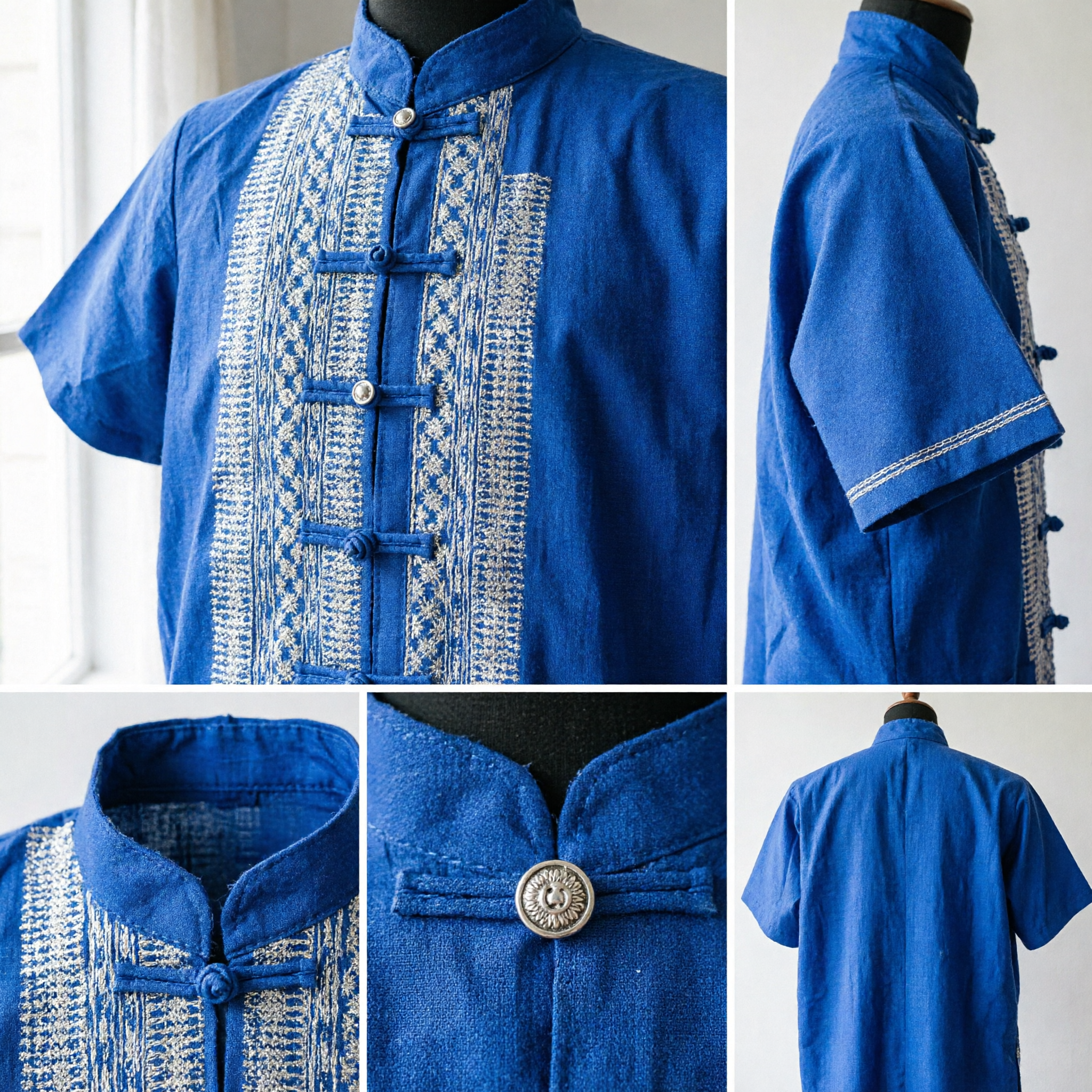 Men's Royal Blue Traditional Chinese Tang Suit Silk Shirt Mandarin Collar Frog Button Festival Costume - Asian Costume