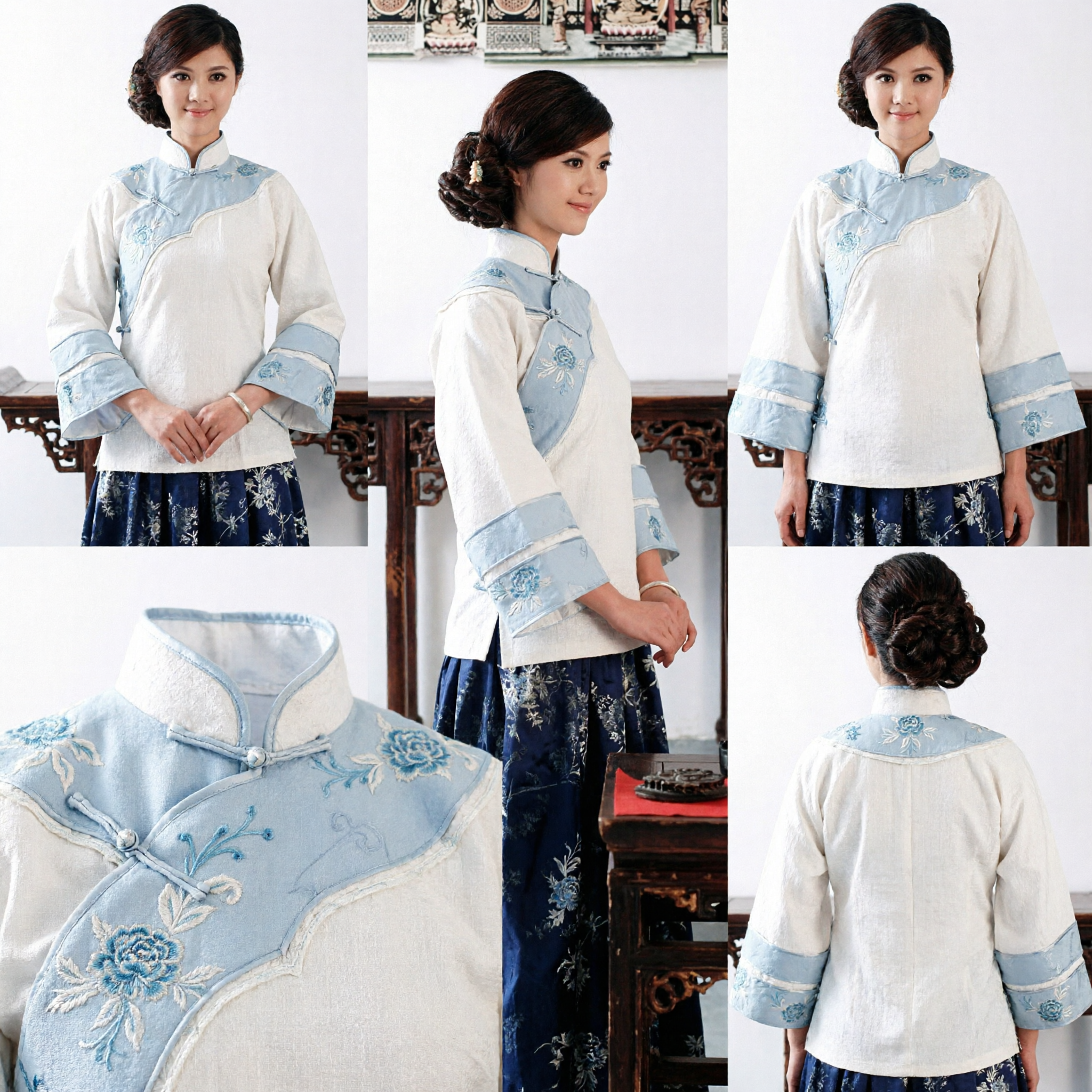 Elegant Women's Traditional Chinese Minguo Style Blouse and Skirt Set Tang Suit for Tea Ceremony and Performance - Asian Costume