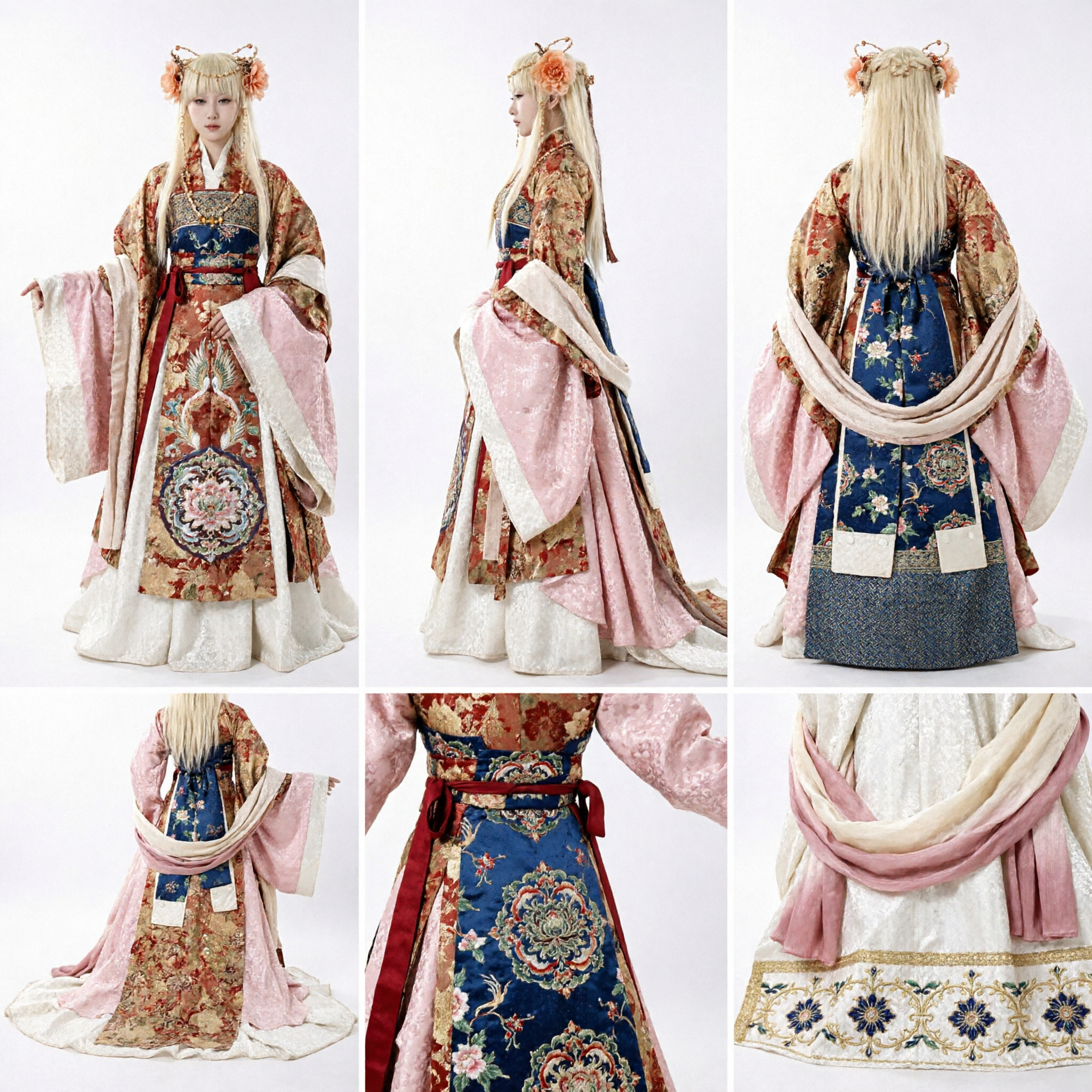Exquisite Traditional Chinese Hanfu Costume for BJD Dolls Ancient Palace Style Floral Gown - Asian Costume