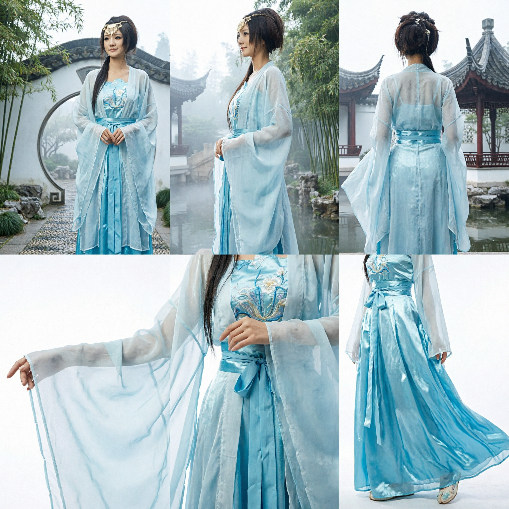 Elegant Light Blue Traditional Chinese Hanfu Dress Ancient Fairy Costume for Women Cosplay and Stage Performance - Asian Costume