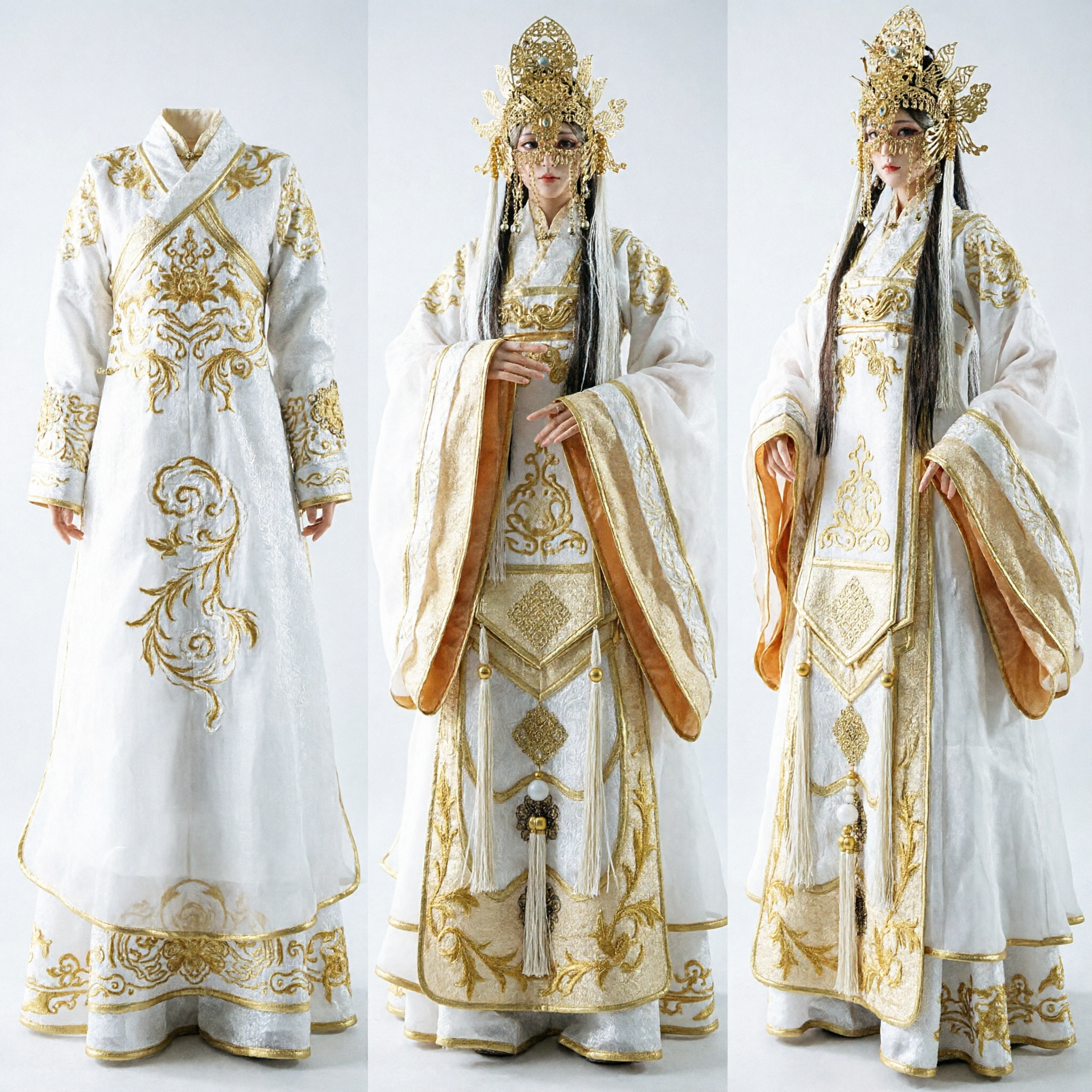 Exquisite White and Gold Traditional Chinese Hanfu Costume Ancient Goddess Dress for Women Stage Performance Cosplay - Asian Costume