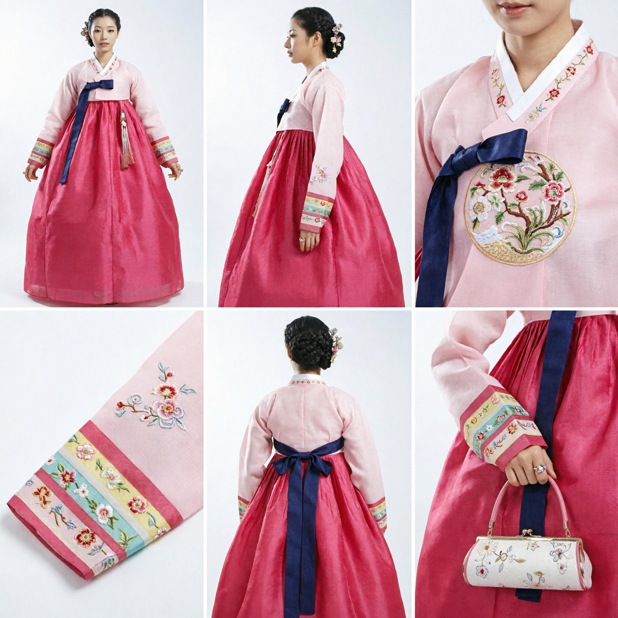Elegant Pink Traditional Korean Hanbok Dress for Women Wedding Festival Costume with Floral Embroidery - Asian Costume