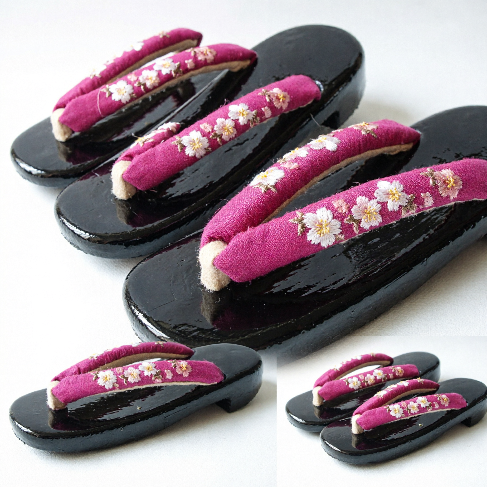 Traditional Japanese Geta Wooden Sandals Pink Floral Straps Kimono Yukata Shoes for Women Girls - Asian Costume