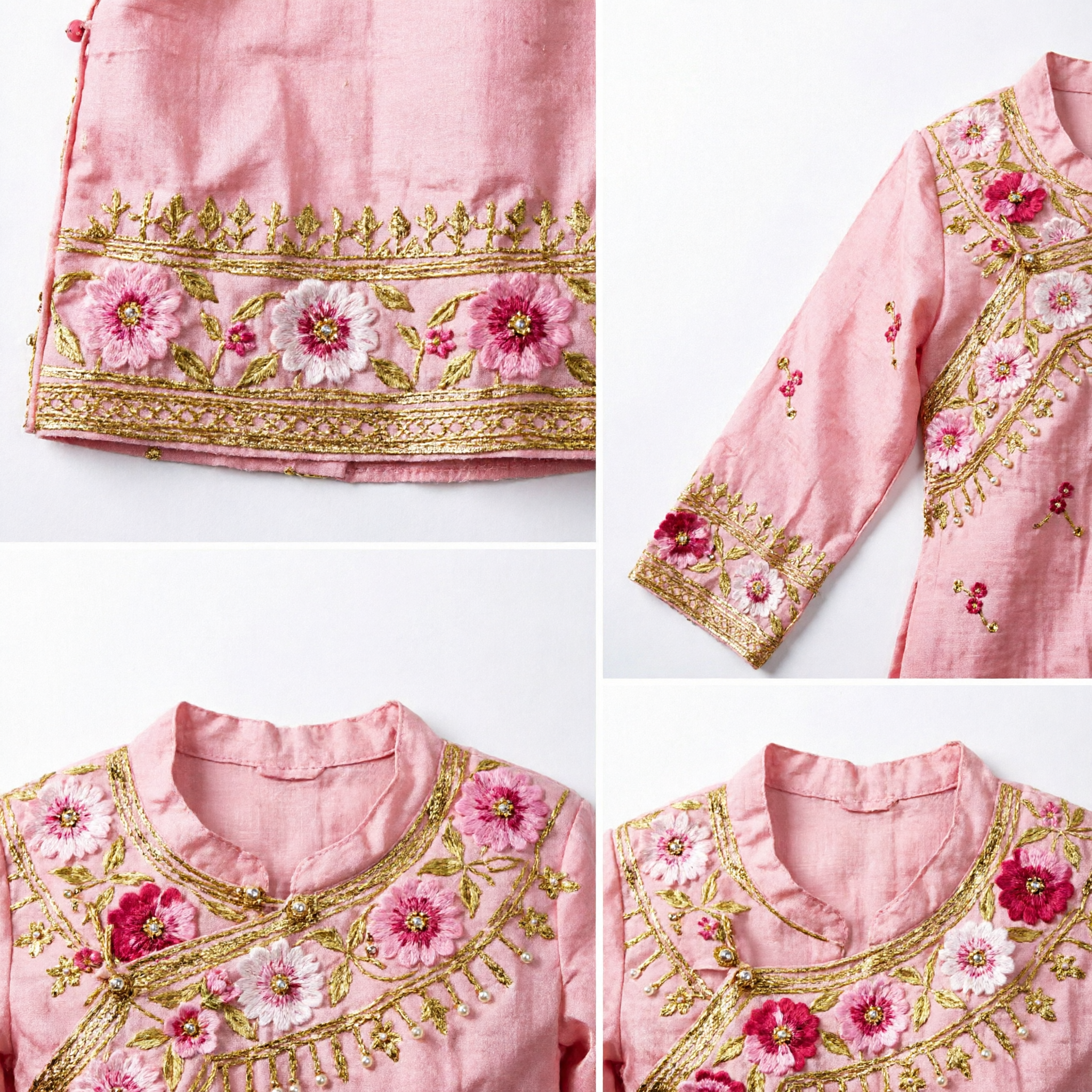 Elegant Pink Beaded Floral Embroidered Sheer Fabric for Traditional Chinese Hanfu and Cheongsam Dress Making - Asian Costume