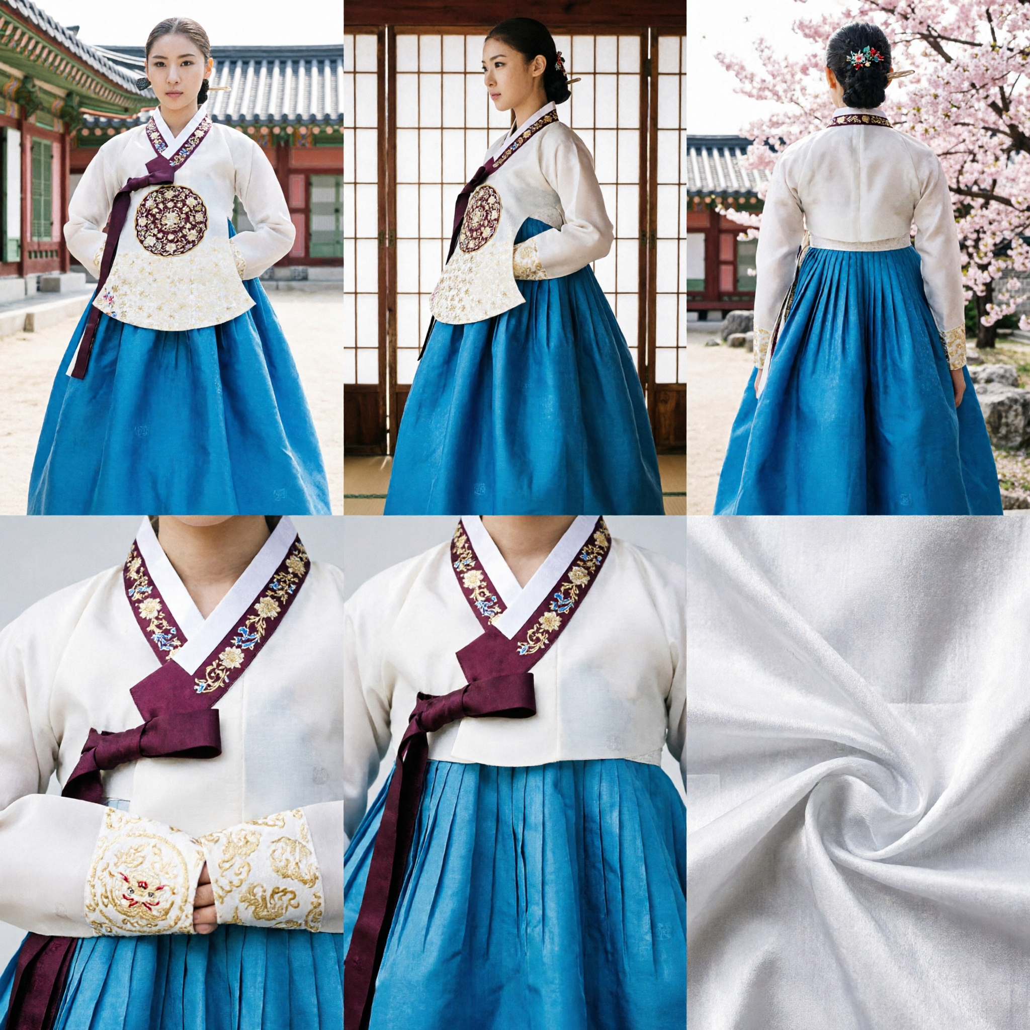 Traditional Korean Hanbok Costume Blue and White Dress for Women Cultural Events and Photoshoots - Asian Costume