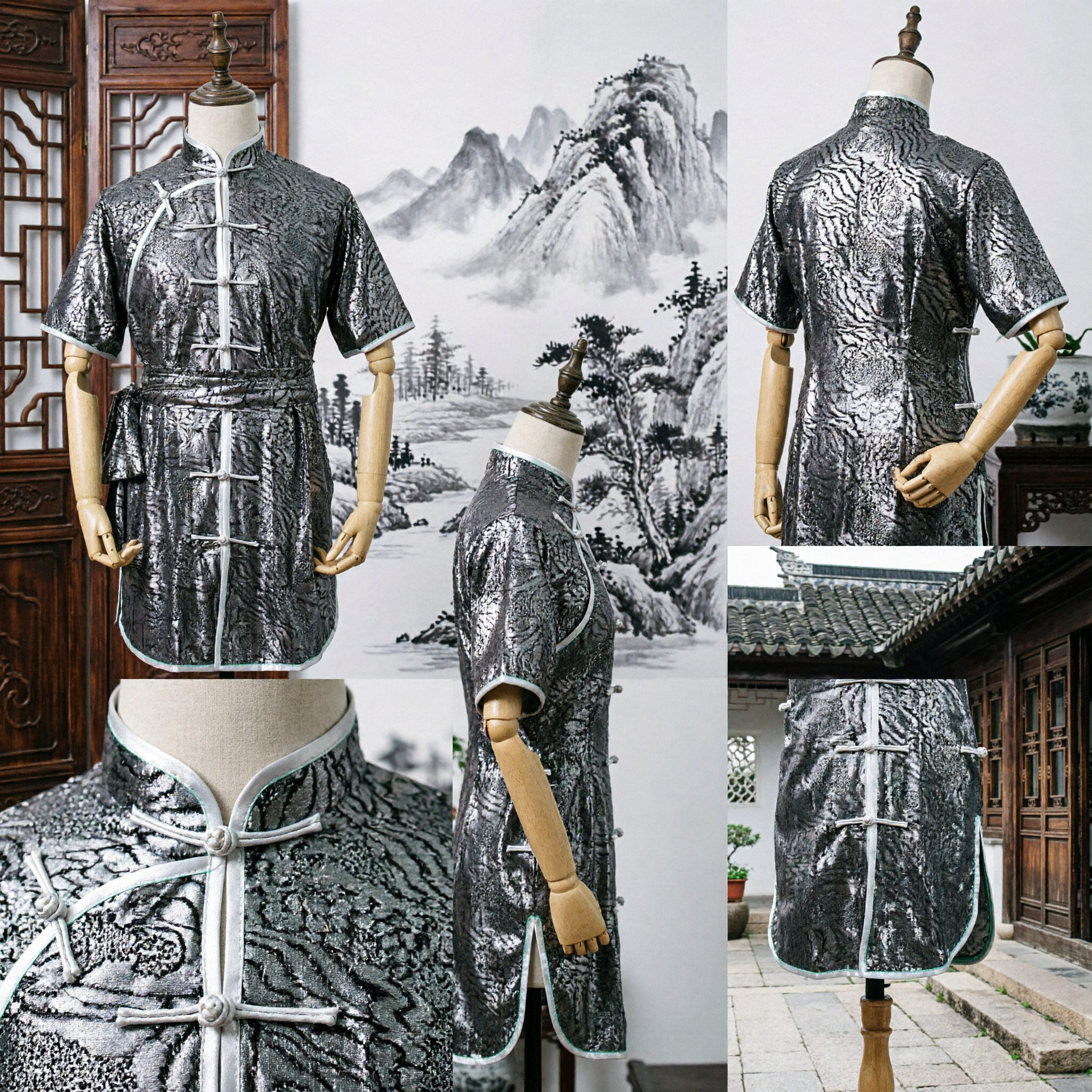 Men's Silver Tiger Pattern Kung Fu Uniform Traditional Chinese Martial Arts Tai Chi Tang Suit - Asian Costume
