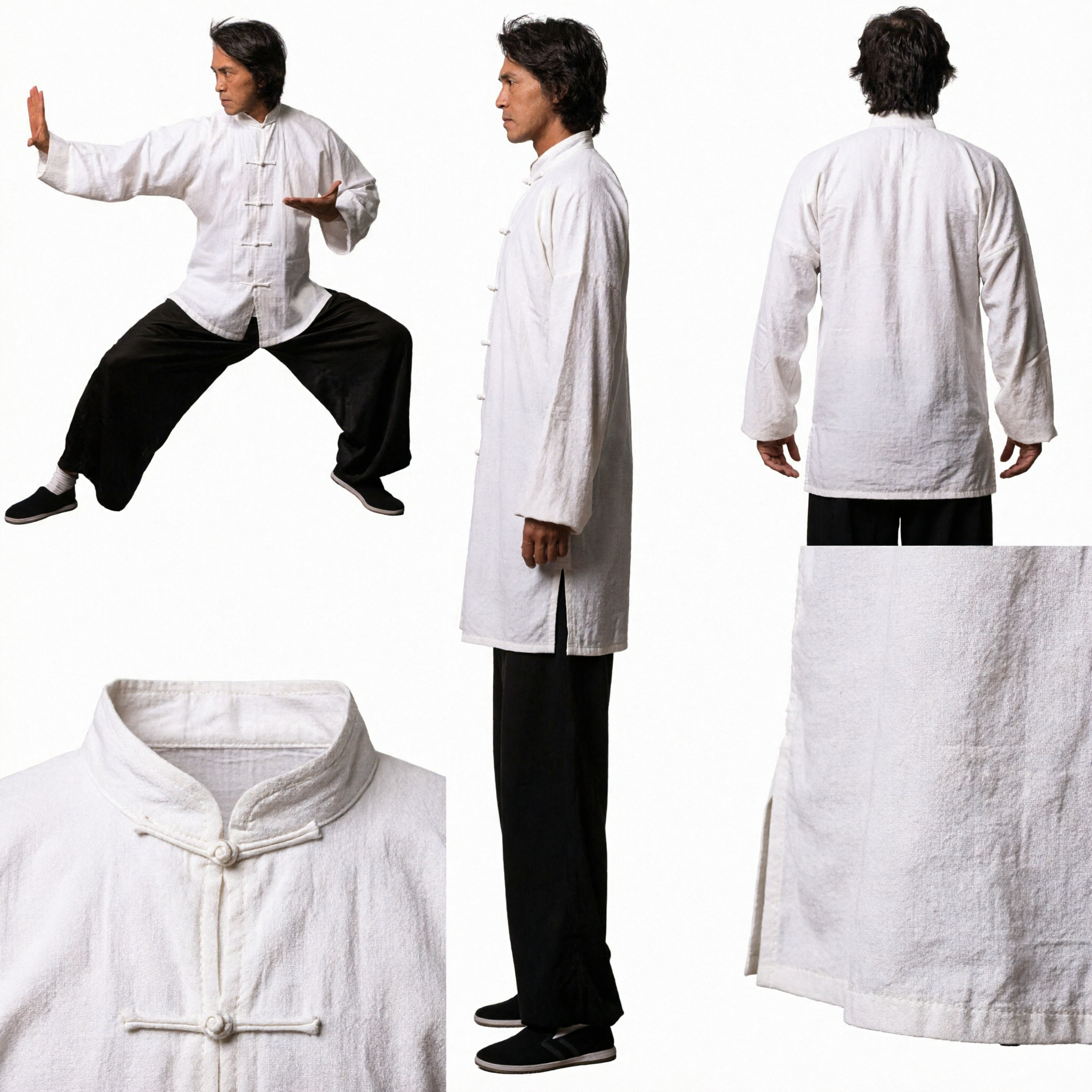 Men's Traditional Chinese Tai Chi Uniform Set White Kung Fu Suit Martial Arts Clothing for Daily Practice - Asian Costume