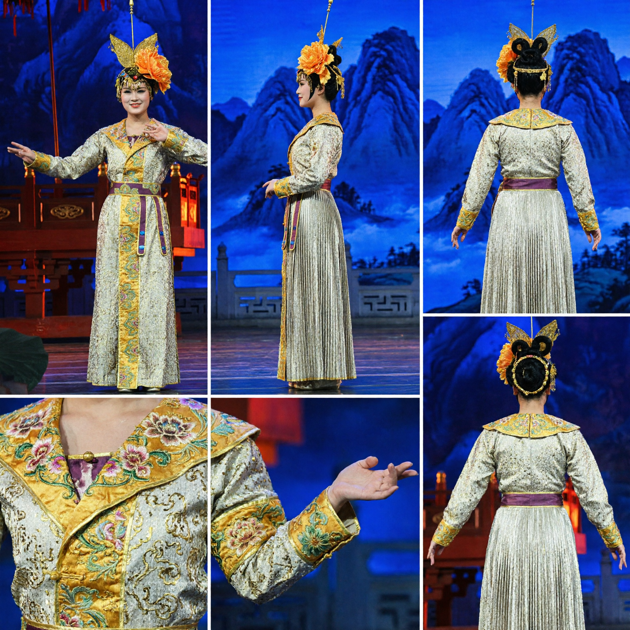 Traditional Chinese Stage Performance Costume Women's Golden Embroidered Robe for Folk Dance and Opera - Asian Costume