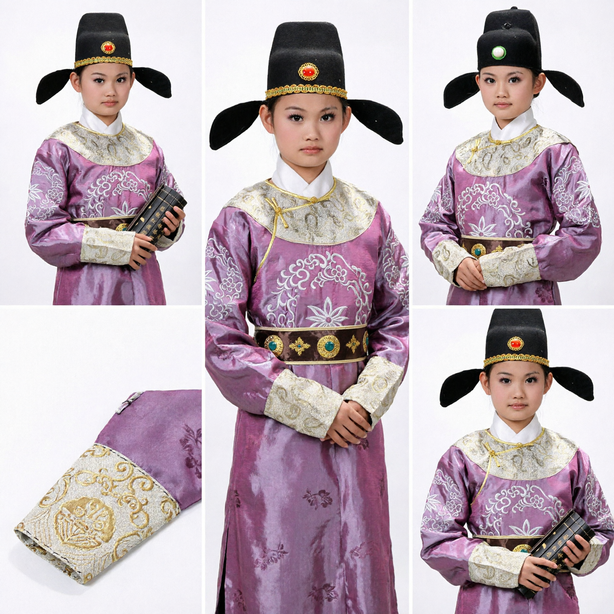 Kids Traditional Chinese Ancient Scholar Hanfu Costume Purple Robe with Hat for Stage Performance and Cosplay - Asian Costume