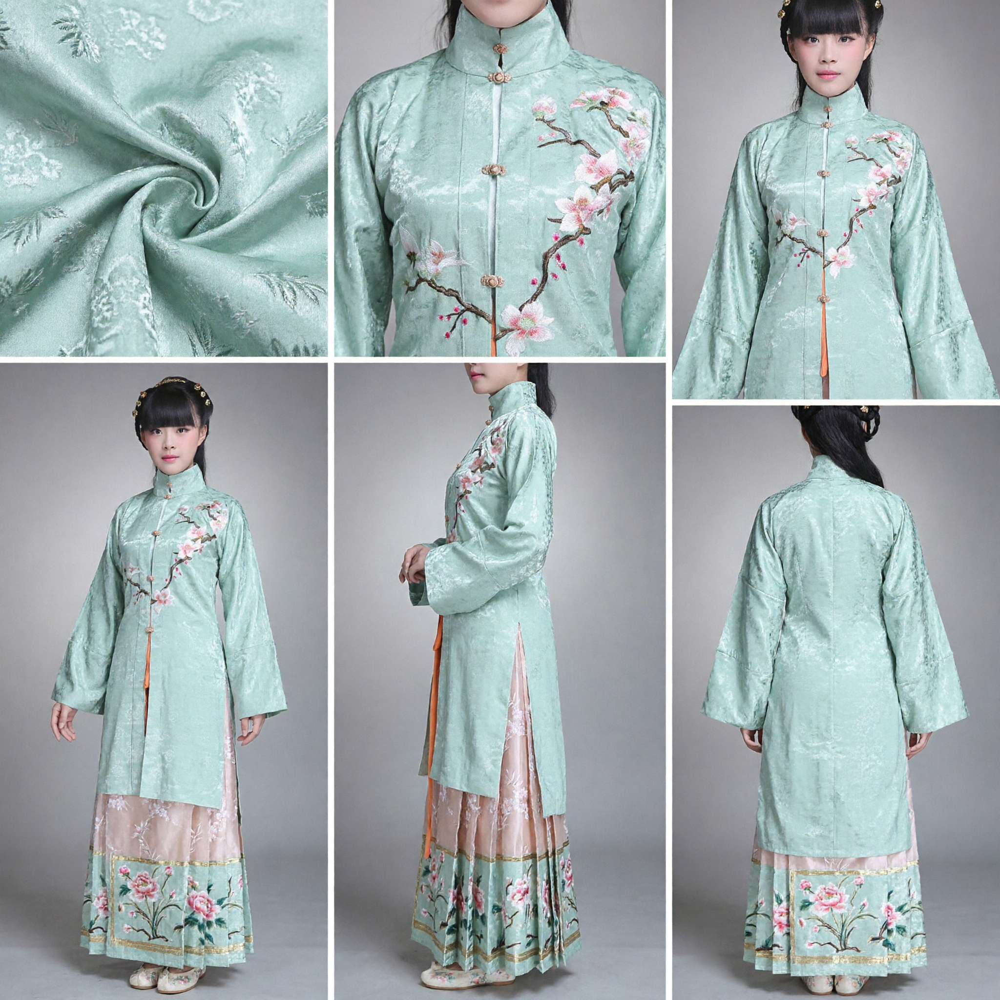 Traditional Chinese Mint Green Embroidered Floral Tunic Top Republic of China Style Clothing for Performance and Daily Wear - Asian Costume