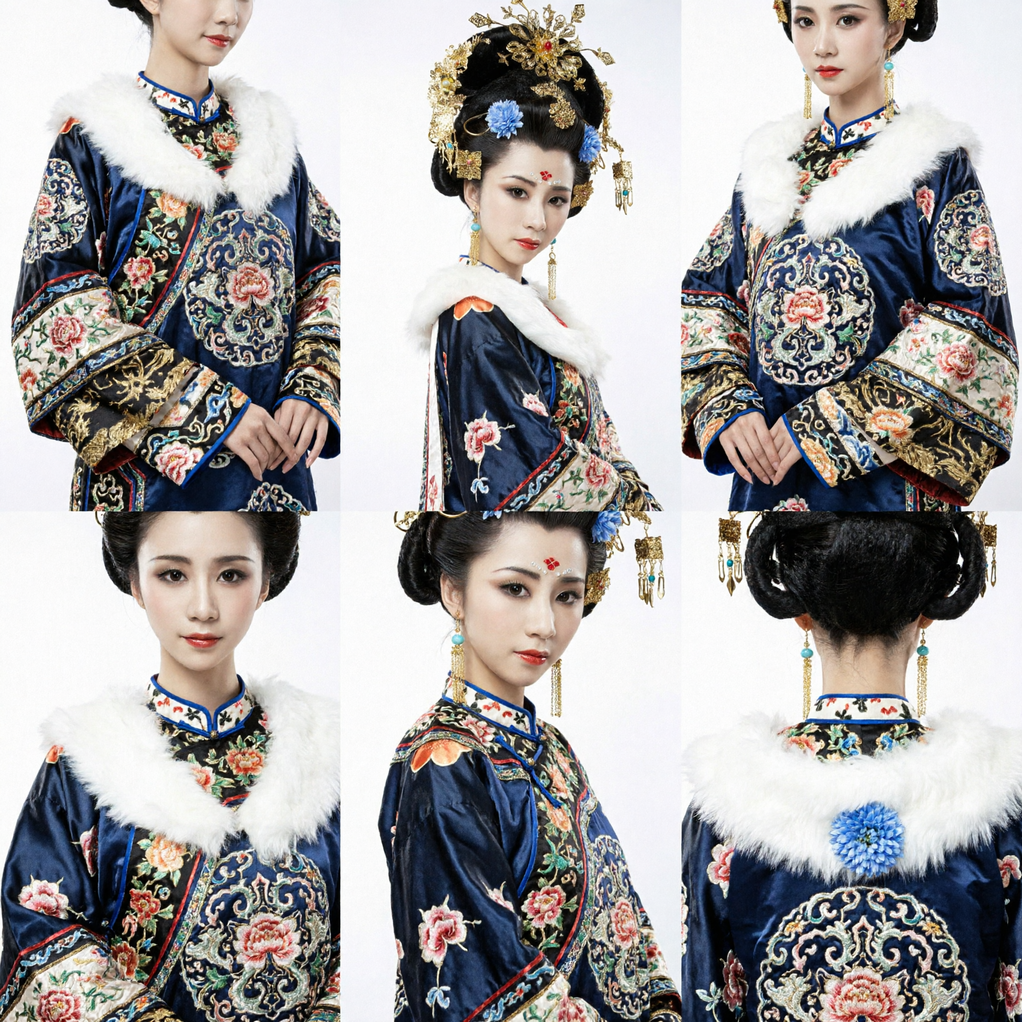 Traditional Chinese Tang Dynasty Hair Accessories Set Gold Blue Flower Headdress for Hanfu Cosplay Women - Asian Costume