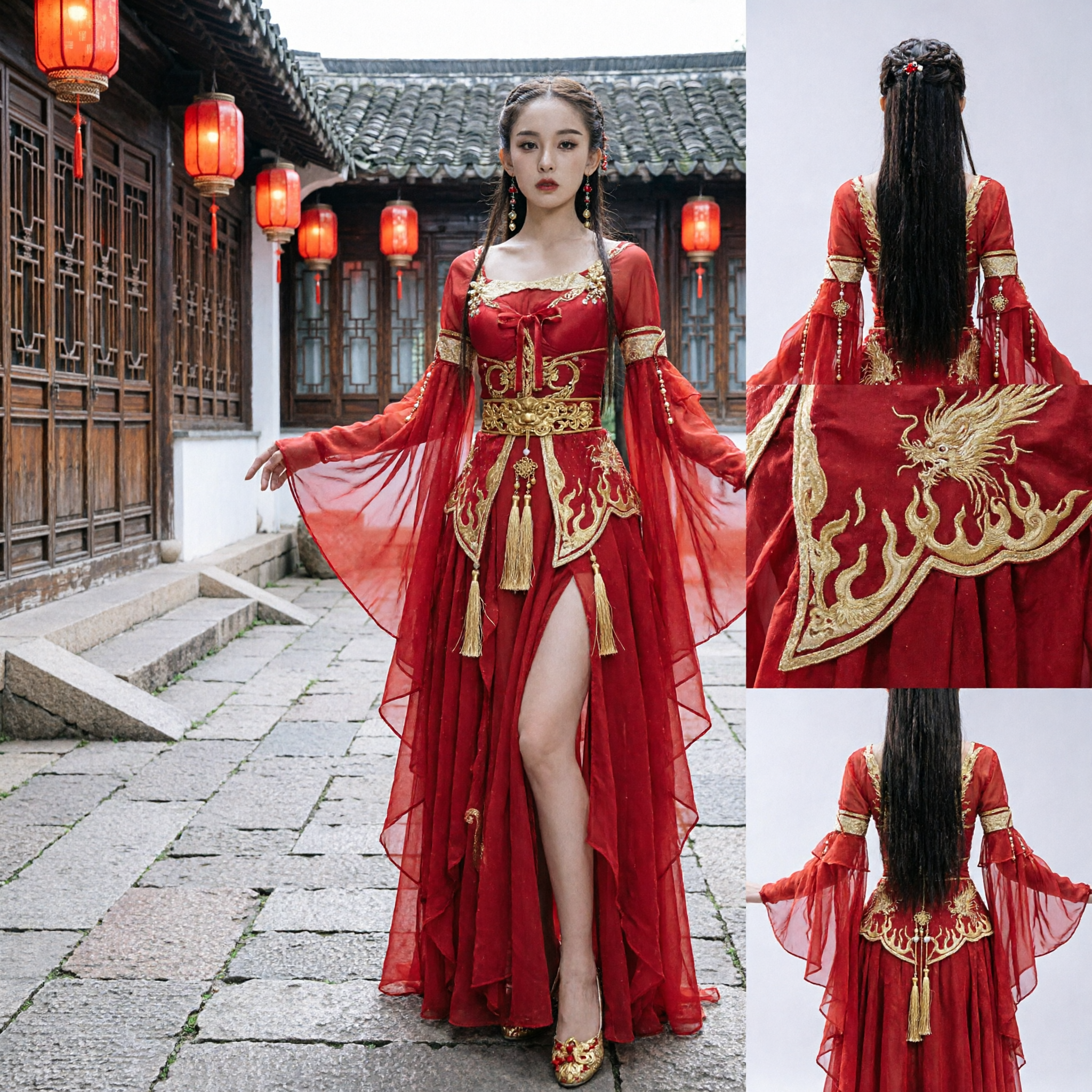 Elegant Red Chinese Traditional Costume Ancient Princess Dress Fairy Hanfu for Women Stage Dance Performance - Asian Costume