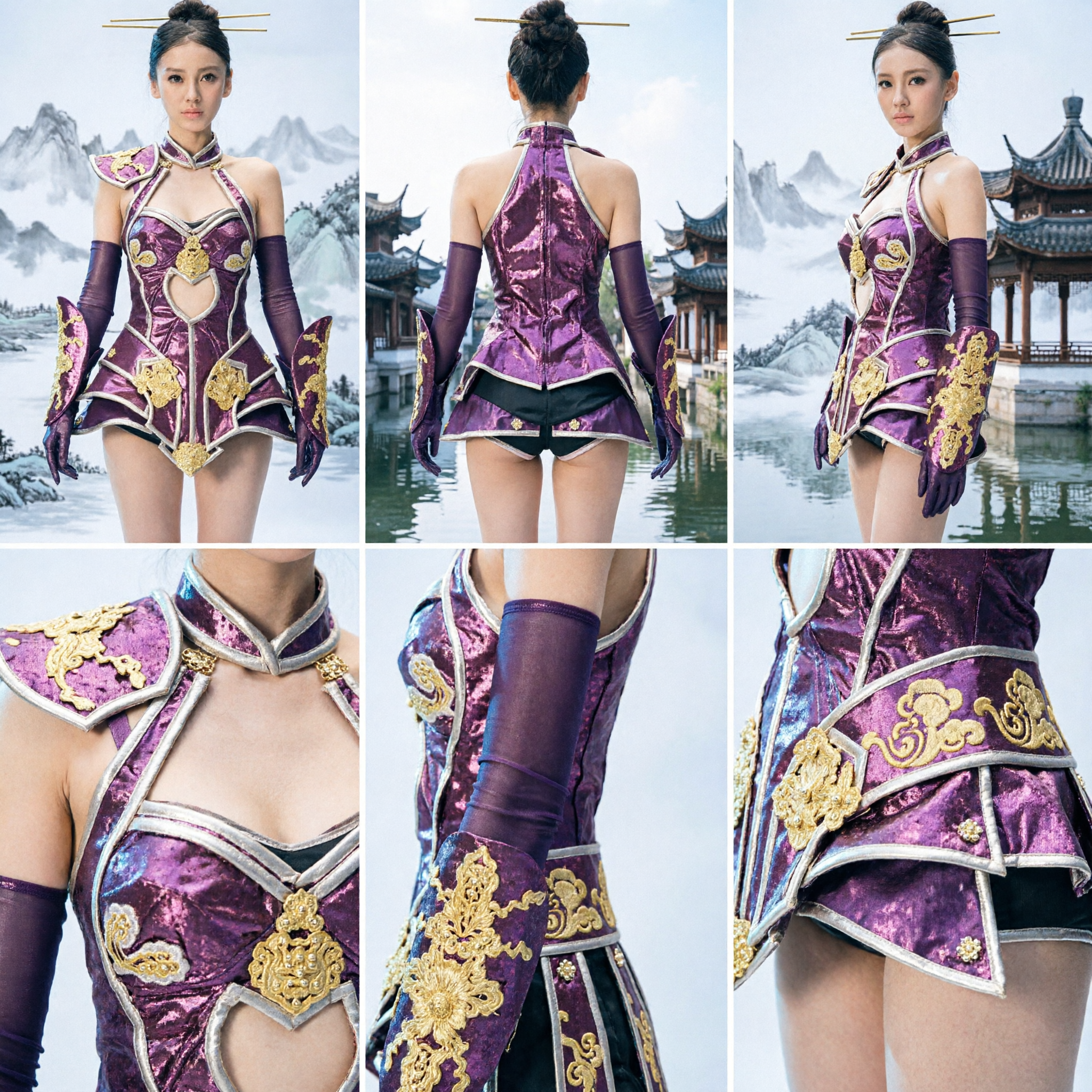 Women's Purple Chinese Fantasy Warrior Armor Cosplay Costume for Halloween Stage Performance and Gaming - Asian Costume