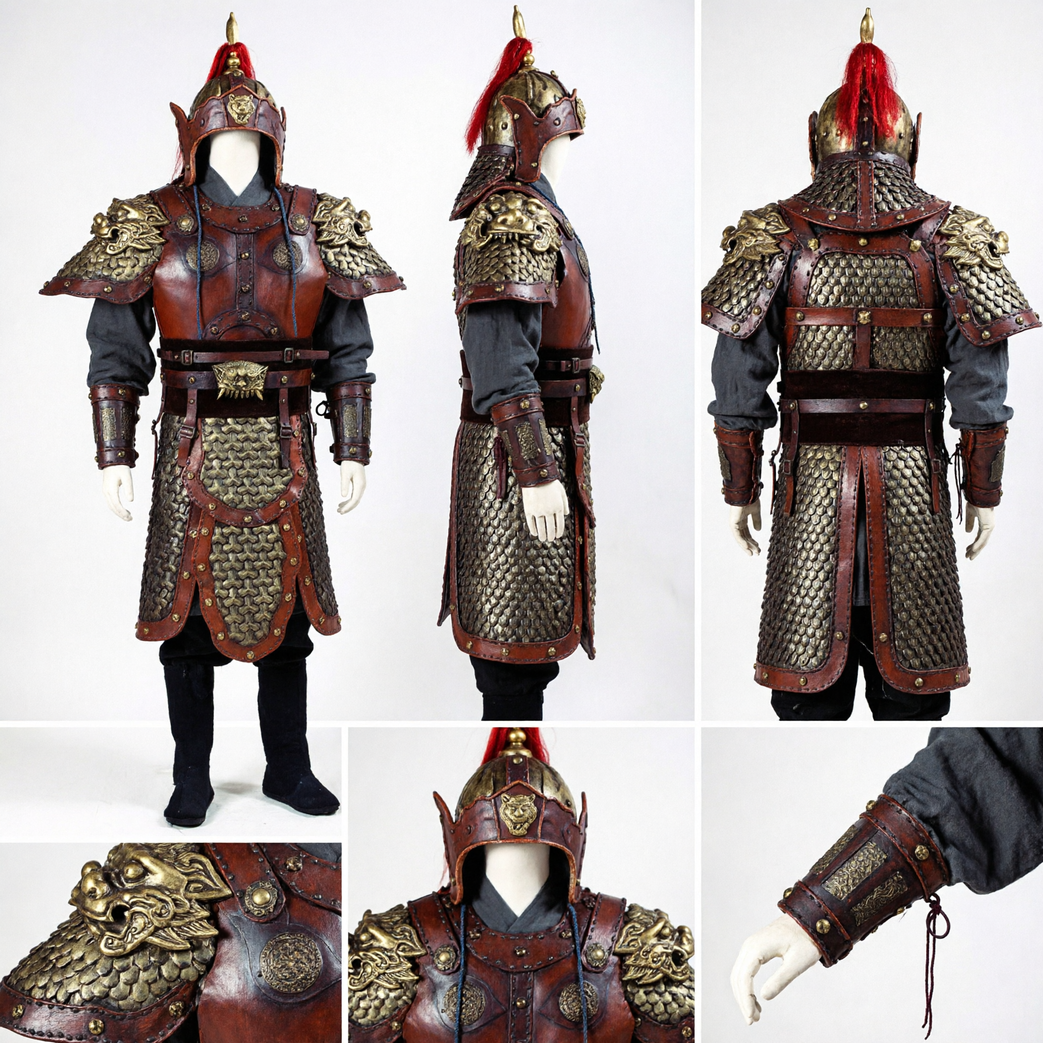 Traditional Chinese Ancient General Armor Set Leather Warrior Costume with Dragon Shoulder Guards for Cosplay and Stage Performance - Asian Costume
