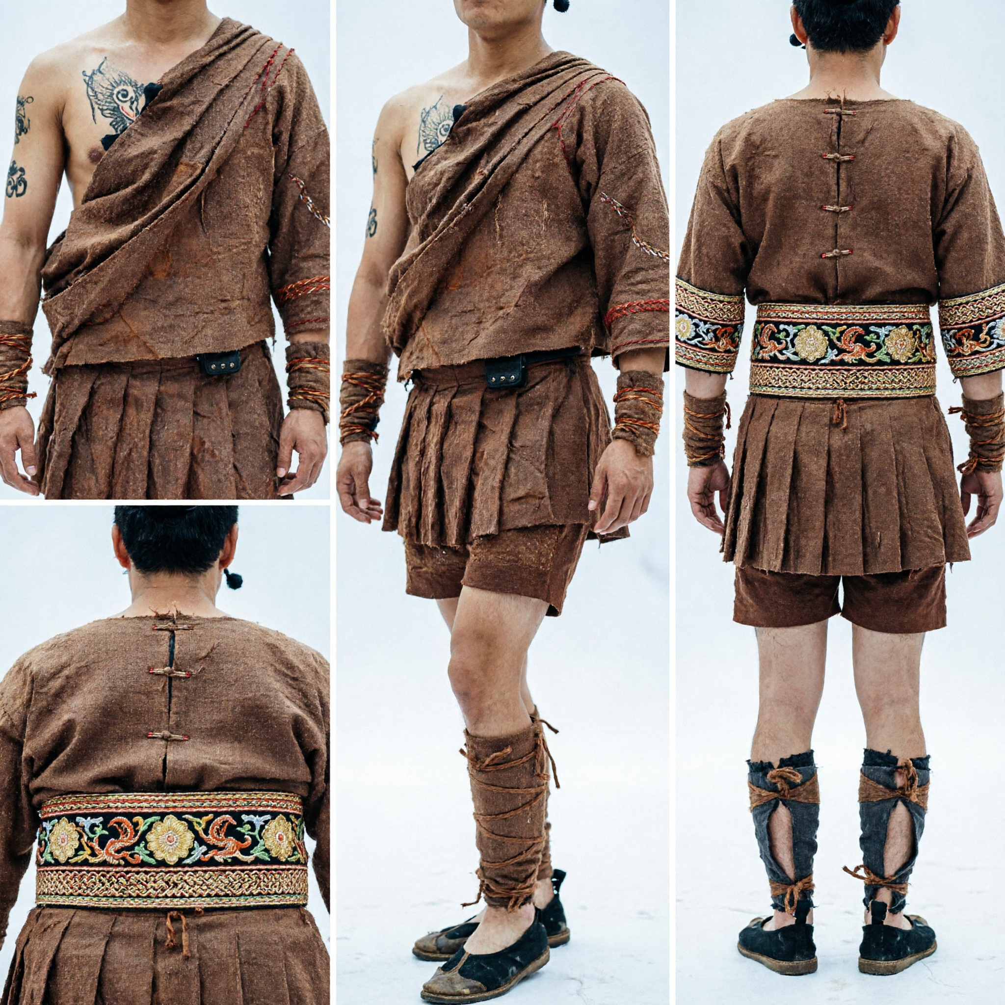 Ancient Chinese Primitive Tribal Men's Costume Traditional Folk Dance Performance Outfit for Stage and Cultural Festivals - Asian Costume