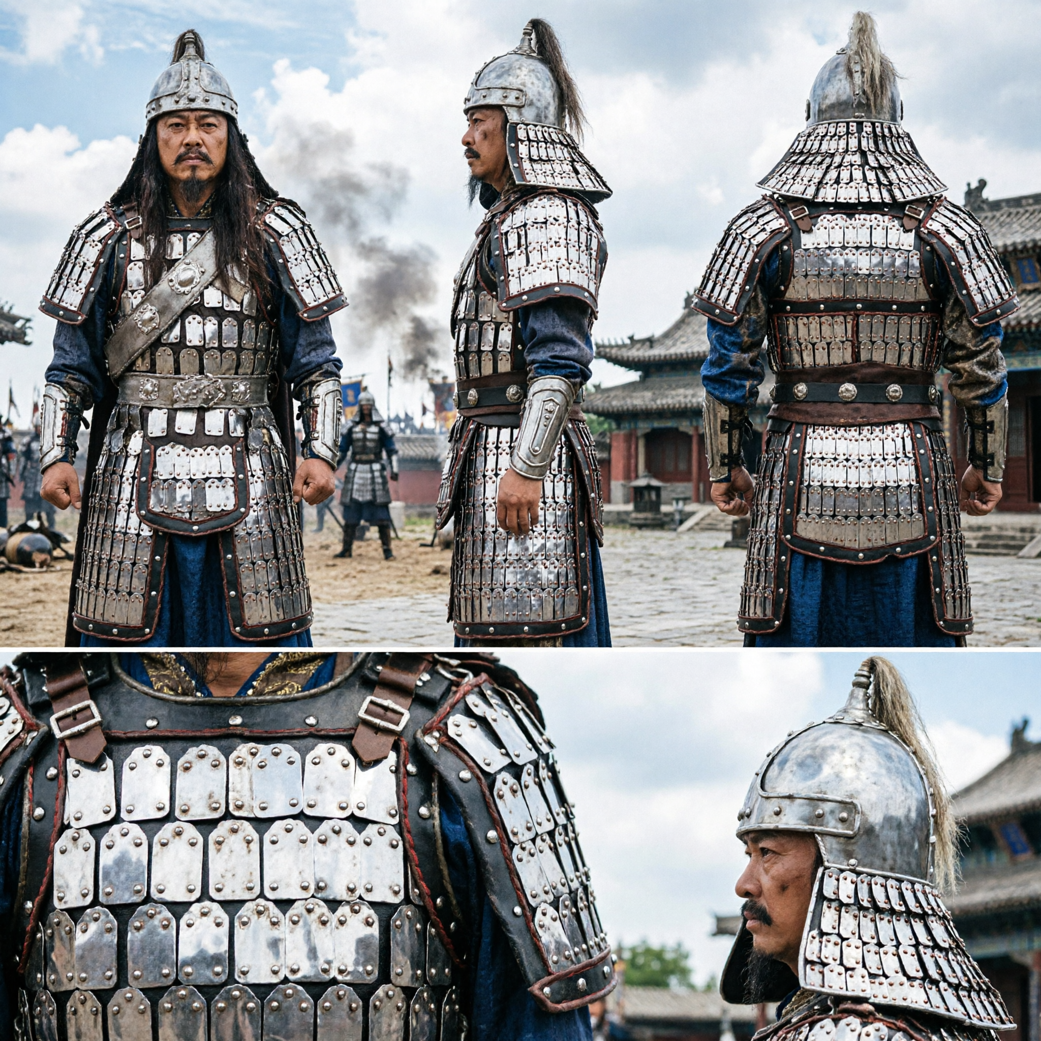 Chinese Ancient General Armor Costume Complete Set with Helmet and Seal for Men Historical Cosplay - Asian Costume