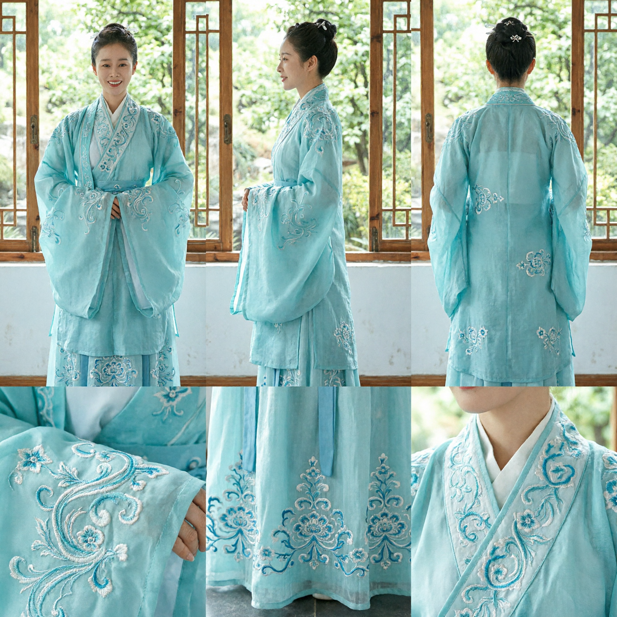 Women's Ancient Chinese Hanfu Robe Light Blue Embroidered Traditional Costume for Historical Drama Cosplay and Events - Asian Costume