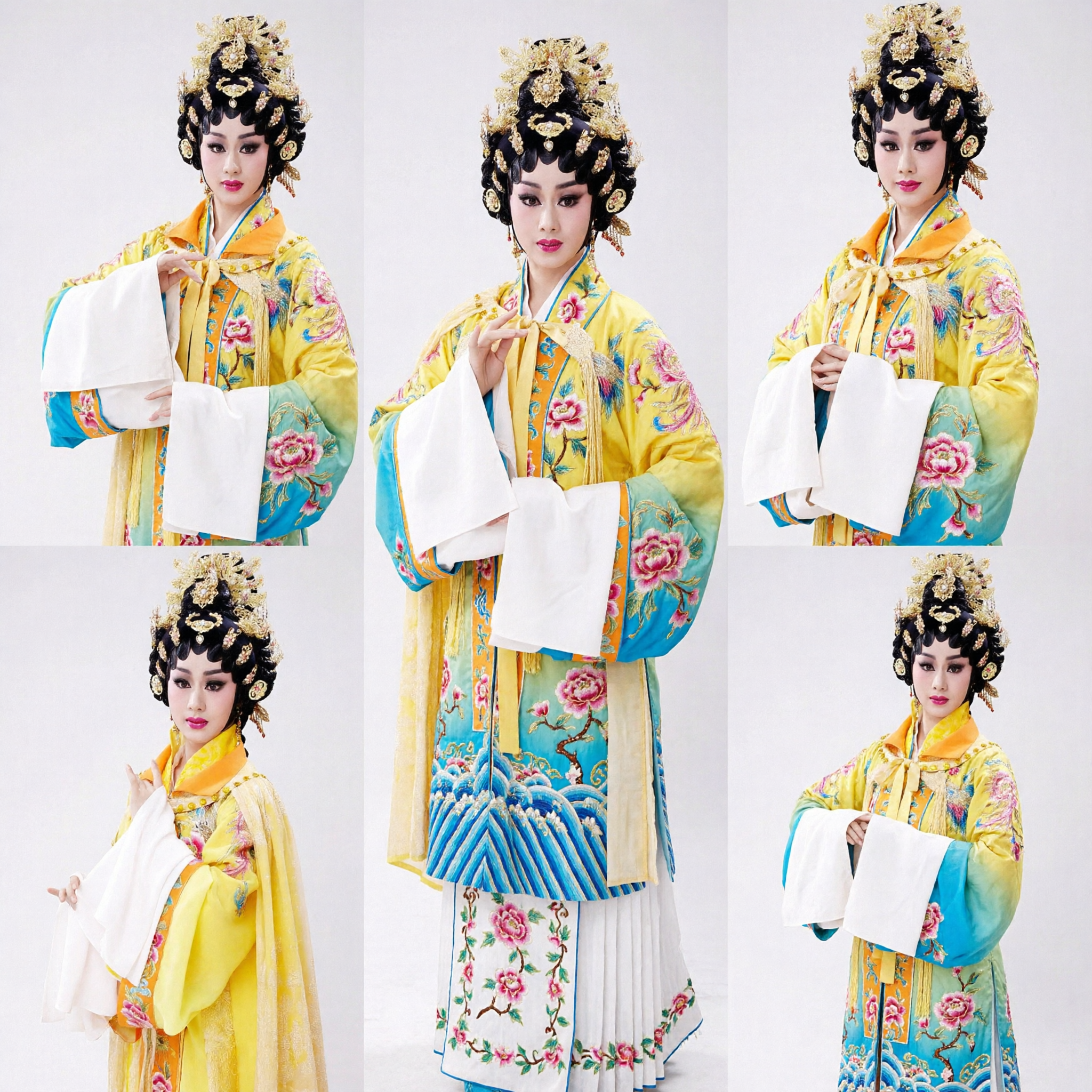 Traditional Chinese Peking Opera Costume Yellow Empress Dress with Elaborate Gold Headpiece for Women Stage Performance - Asian Costume