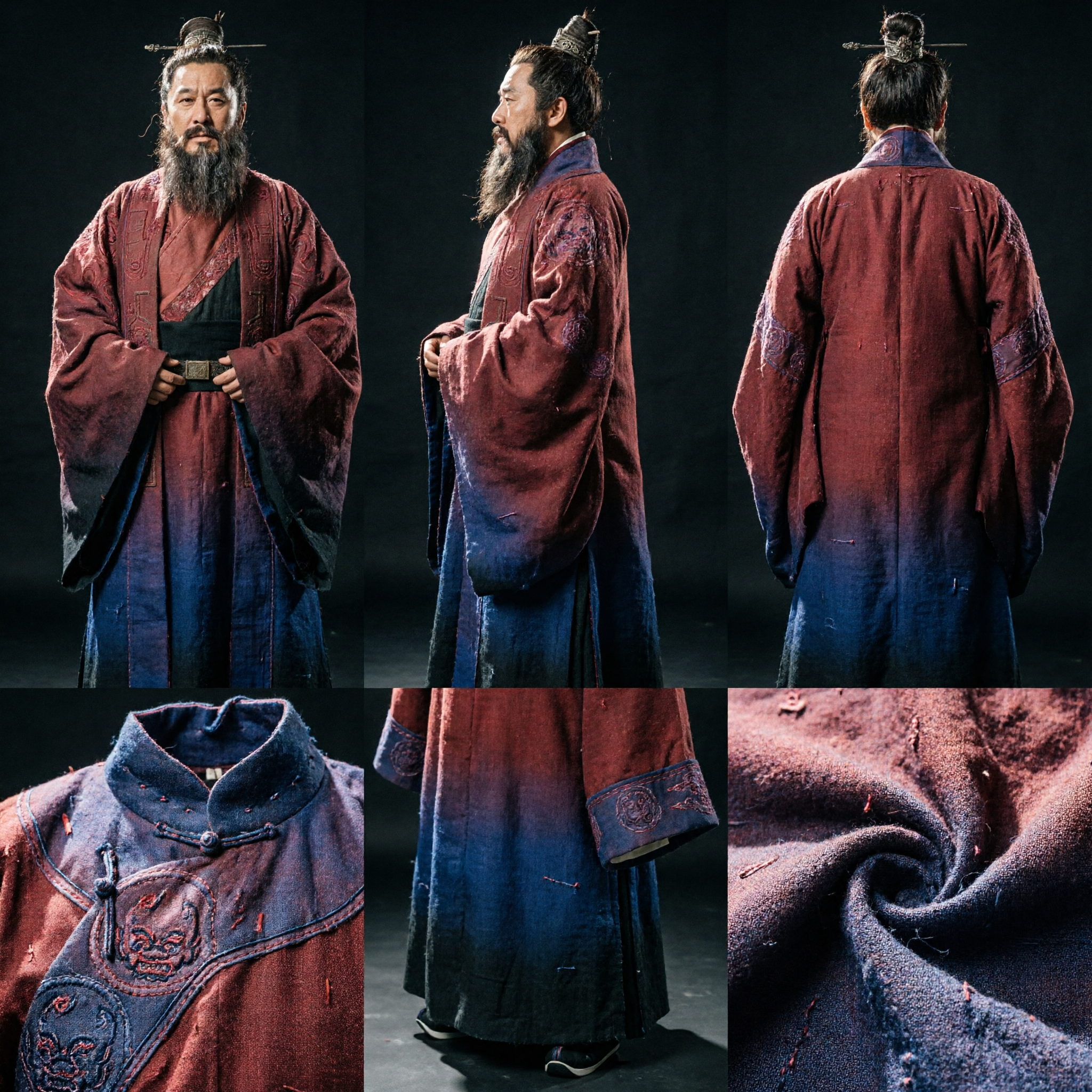 Men's Ancient Chinese Hanfu Costume Red Robe Historical Three Kingdoms Style Outfit for Cosplay and Performance - Asian Costume