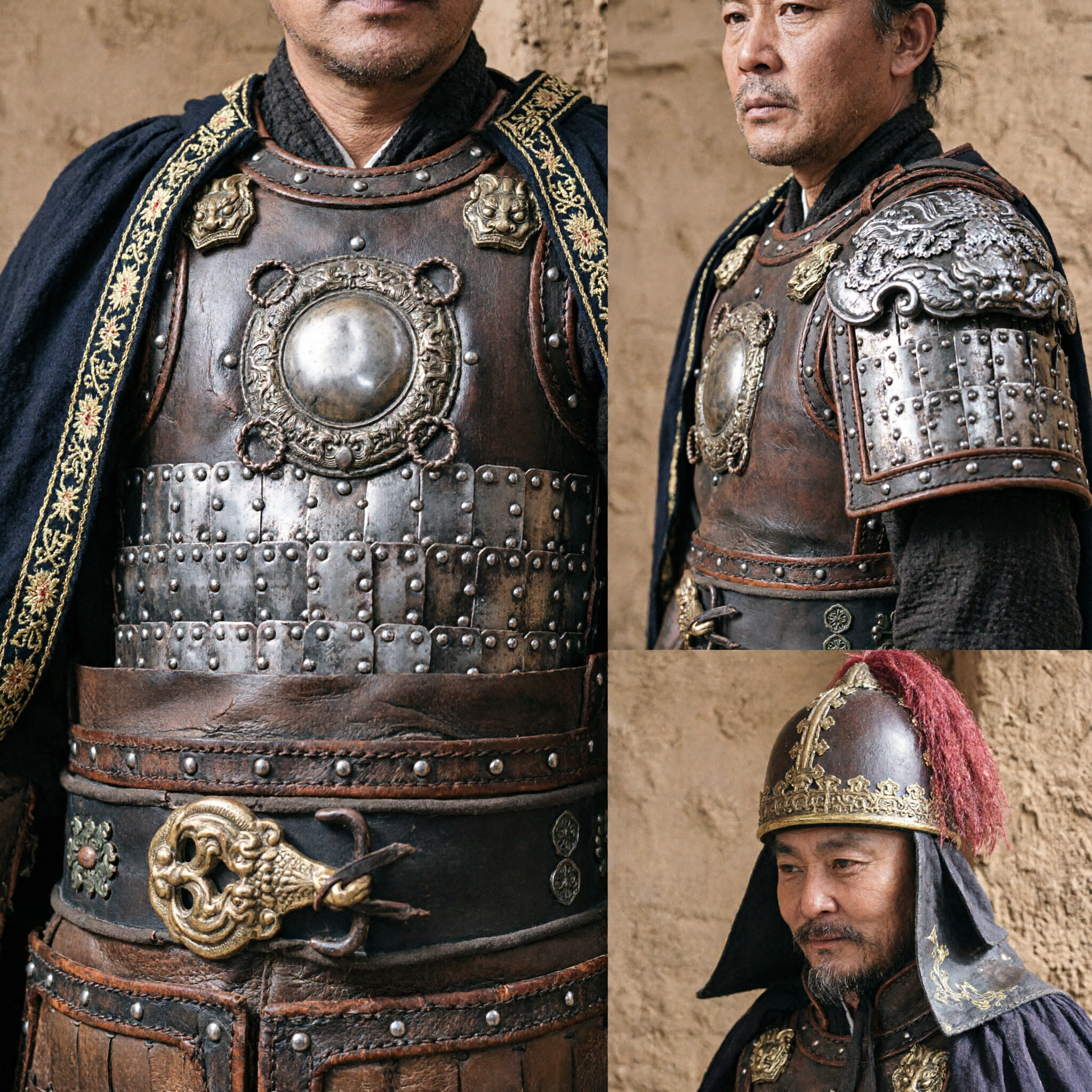 Ancient Chinese General Armor Costume for Men Historical Cosplay Three Kingdoms Warrior Outfit with Helmet and Cape - Asian Costume