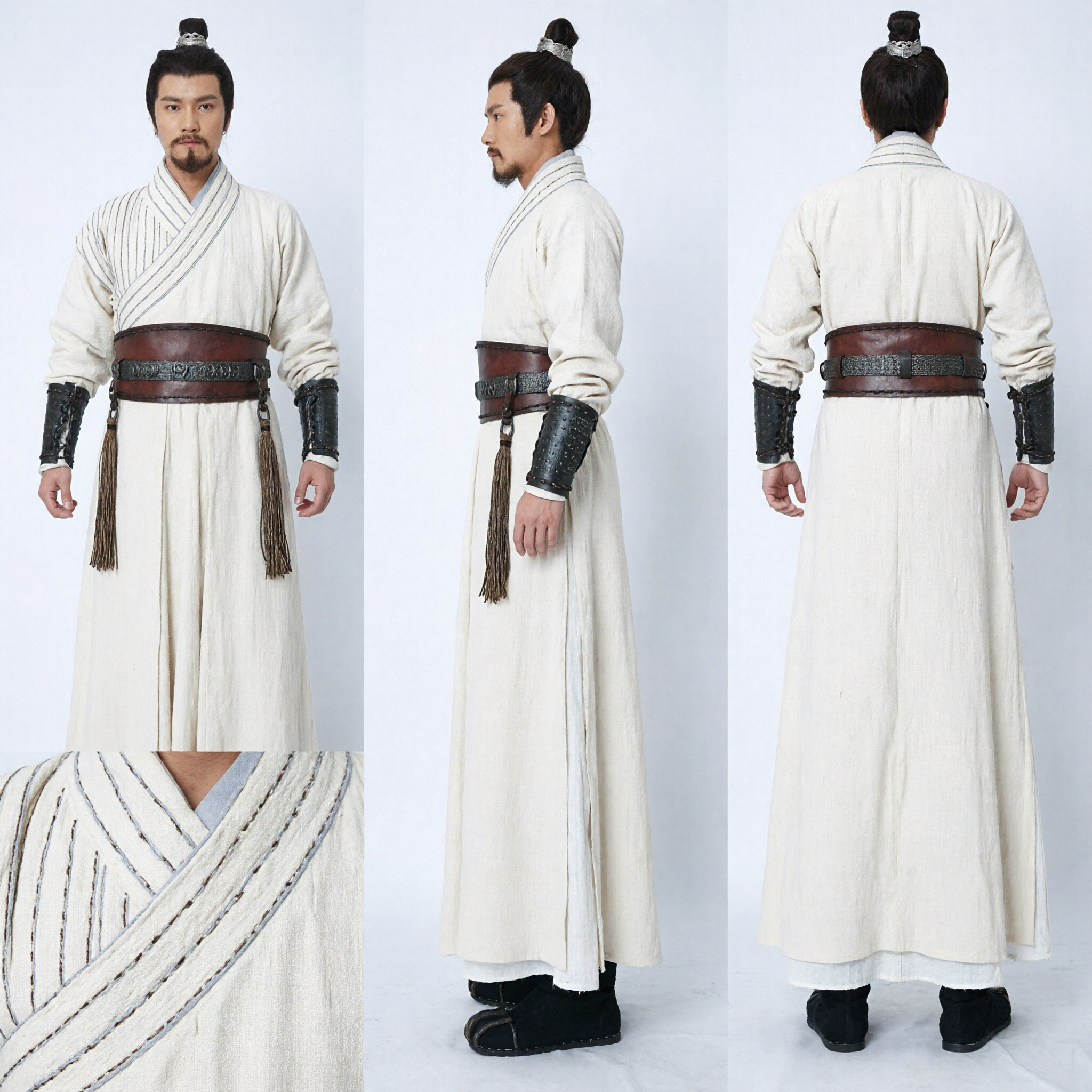 Ancient Chinese Wuxia Swordsman Costume Men White Hanfu Martial Arts Cosplay Outfit Historical Drama Robe - Asian Costume