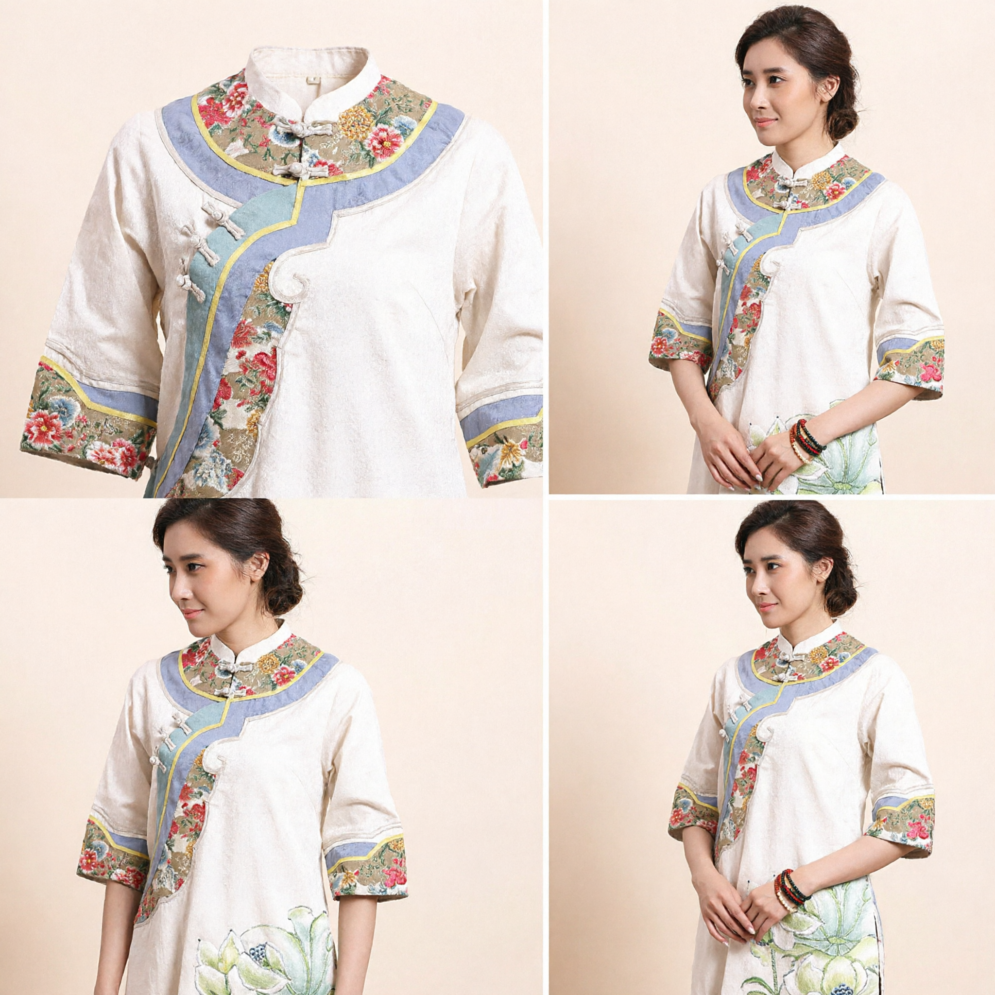 Women's Chinese Traditional Tang Suit Blouse Vintage Ethnic Embroidery Cotton Linen Top with Mandarin Collar - Asian Costume