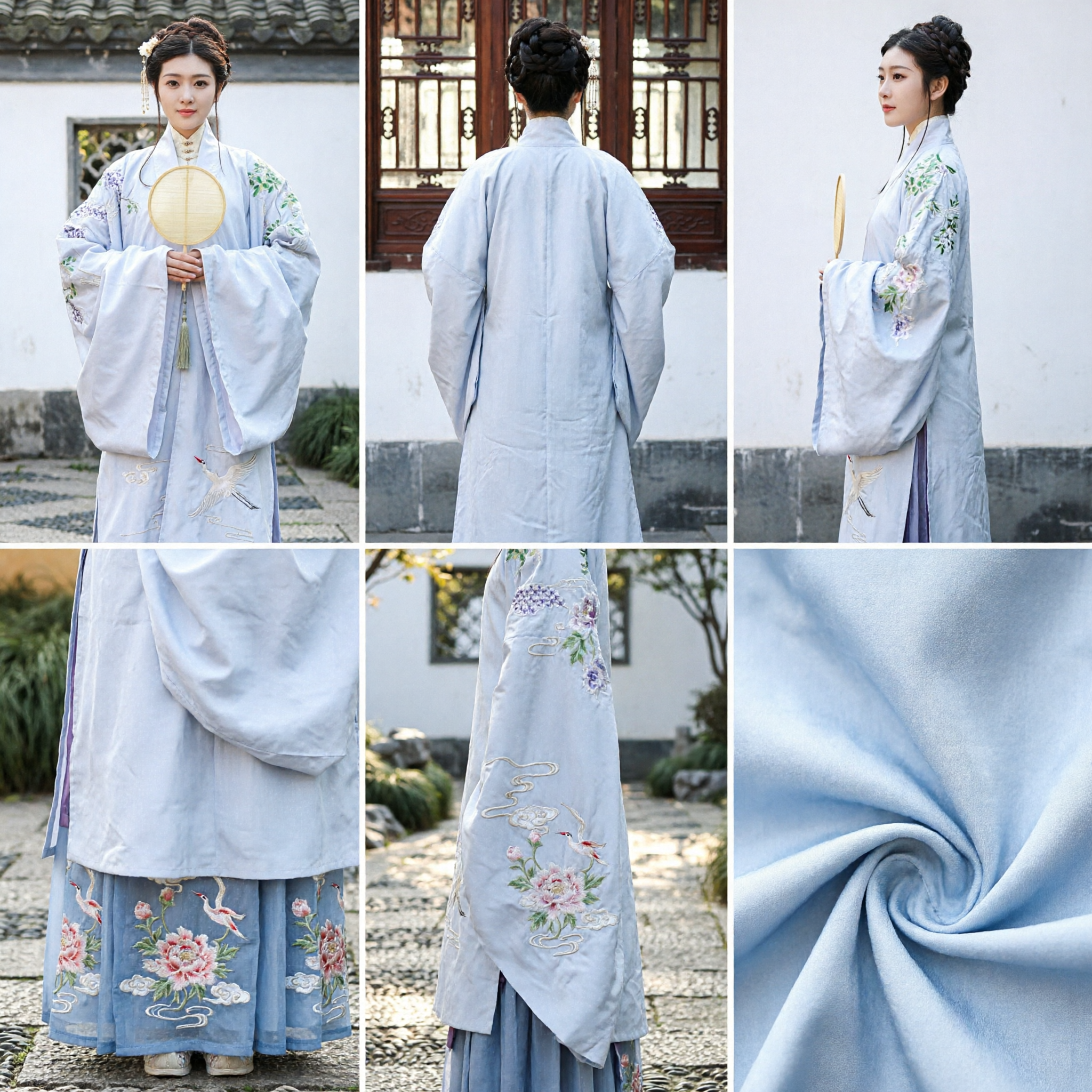 Traditional Chinese Hanfu Ancient Costume for Women Elegant Embroidered Wide Sleeve Top and Skirt Set - Asian Costume