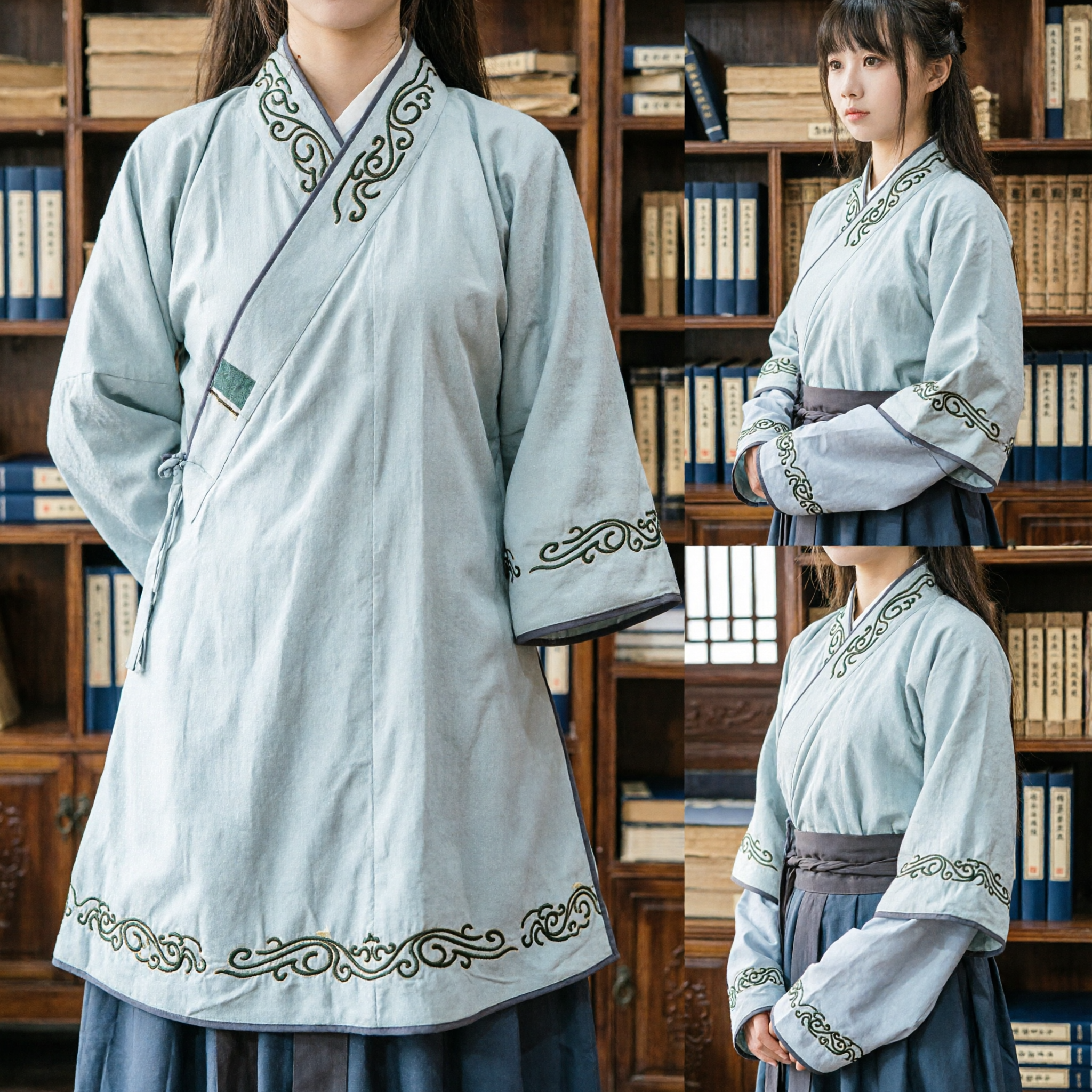 Traditional Chinese Hanfu Costume Women Ancient Scholar Robe Grey Embroidery Wuxia Cosplay Complete Set - Asian Costume