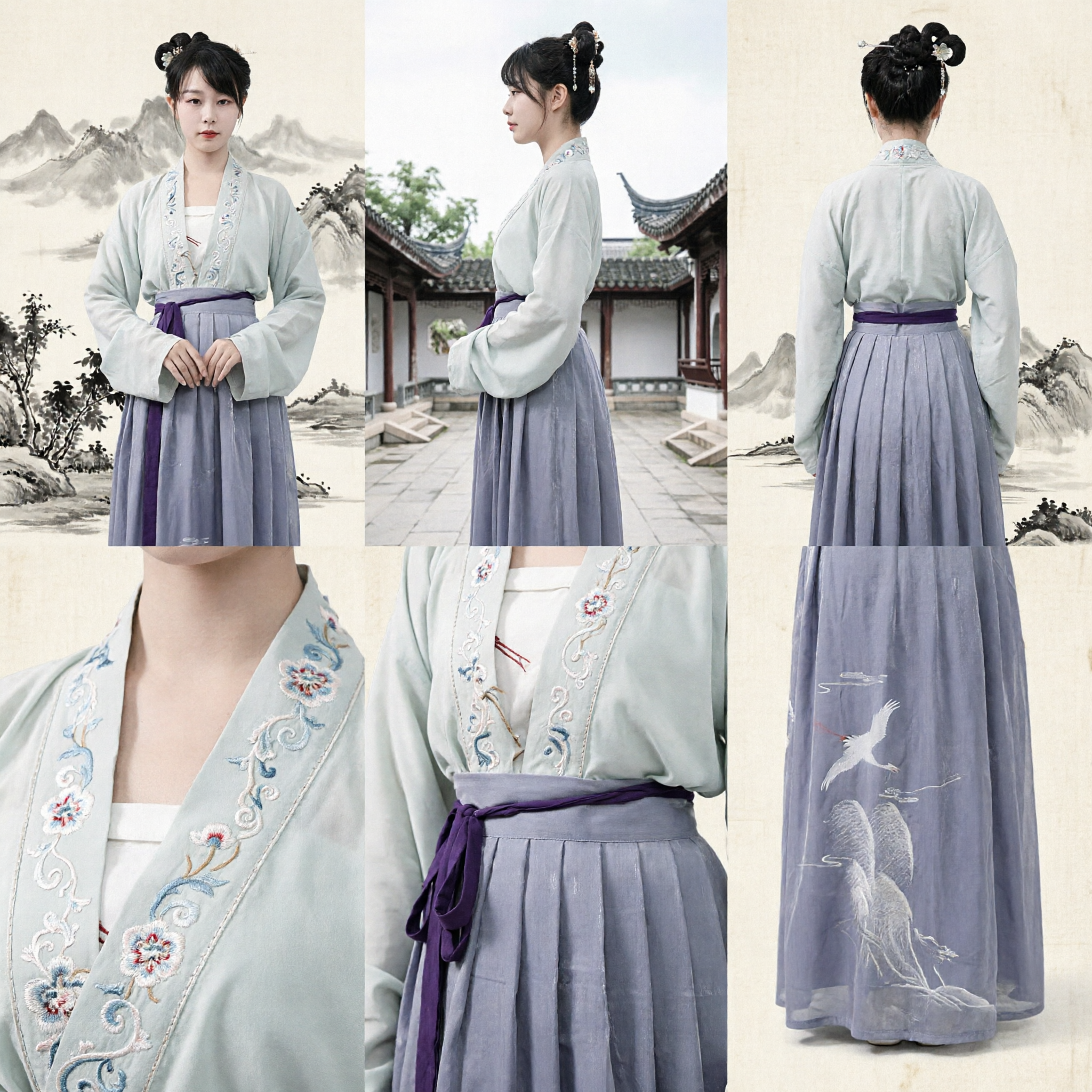 Traditional Chinese Hanfu Song Dynasty Style Embroidered Crane Skirt and Robe Set for Women - Asian Costume