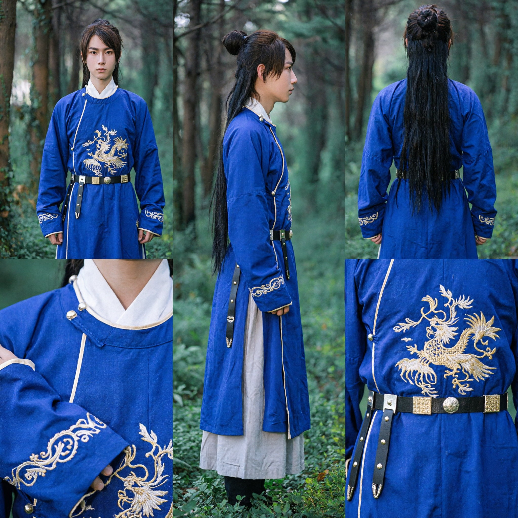 Costume d'archerie Hanfu chinois traditionnel bleu pour hommes, robe ancienne d'arts martiaux, pour cosplay historique - Asian Costume