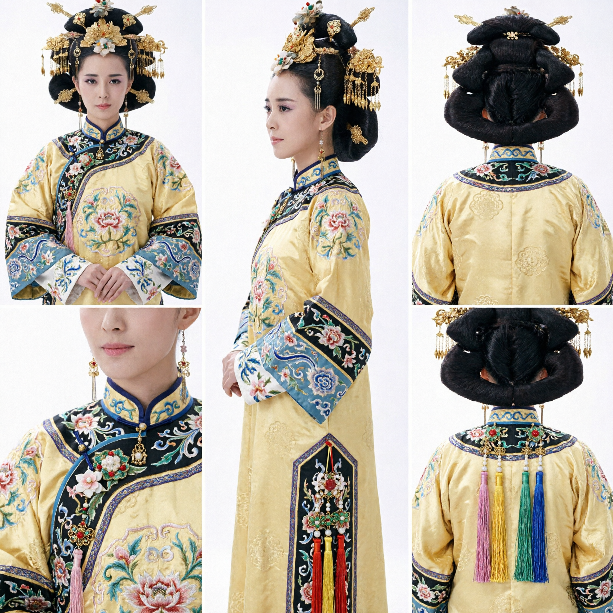 Ancient Chinese Qing Dynasty Consort Headdress Gold Tassel Hairpiece for Women Hanfu Cosplay Wedding Performance - Asian Costume