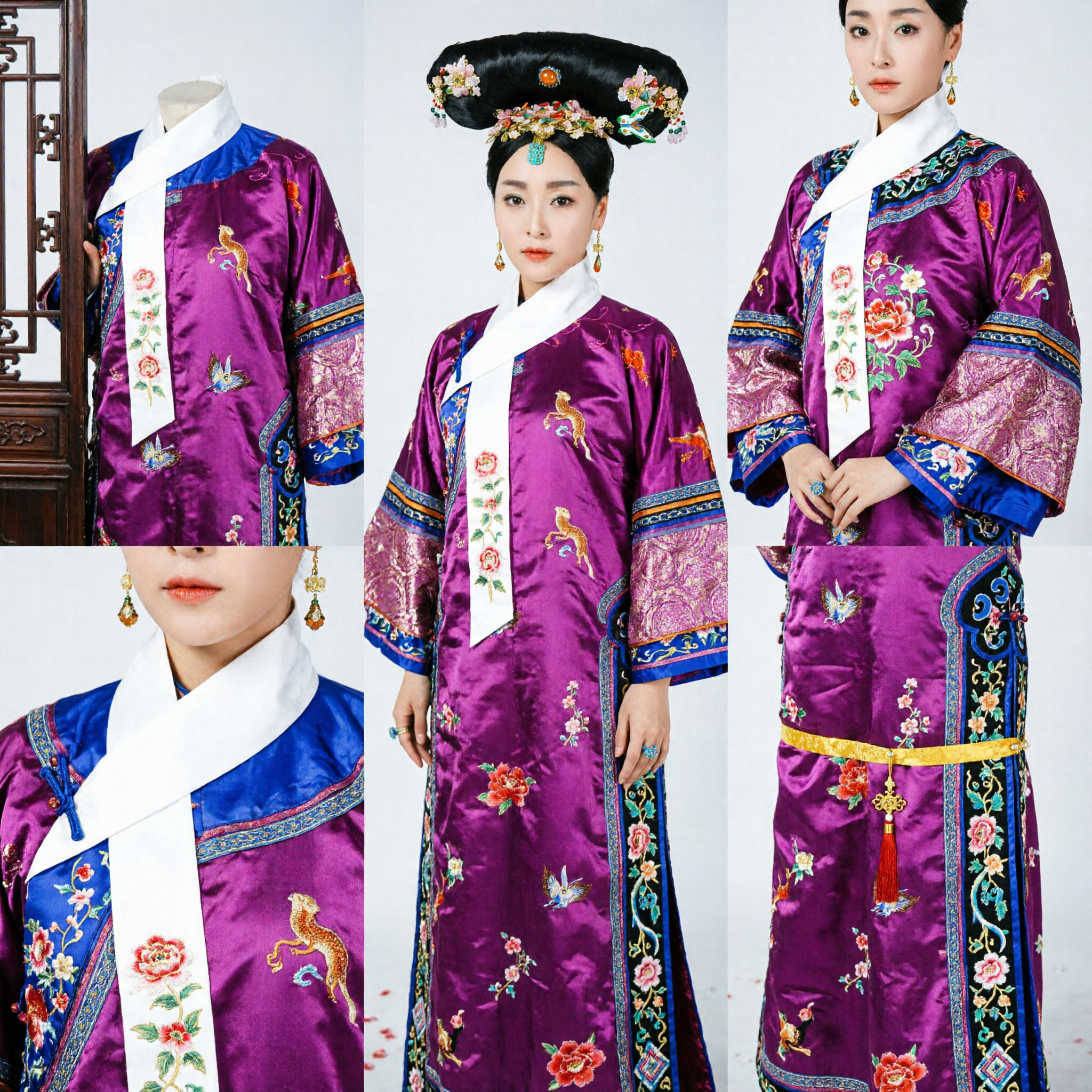 Traditional Chinese Qing Dynasty Empress Floral Headdress Ancient Manchu Hair Jewelry Costume Accessories for Women - Asian Costume