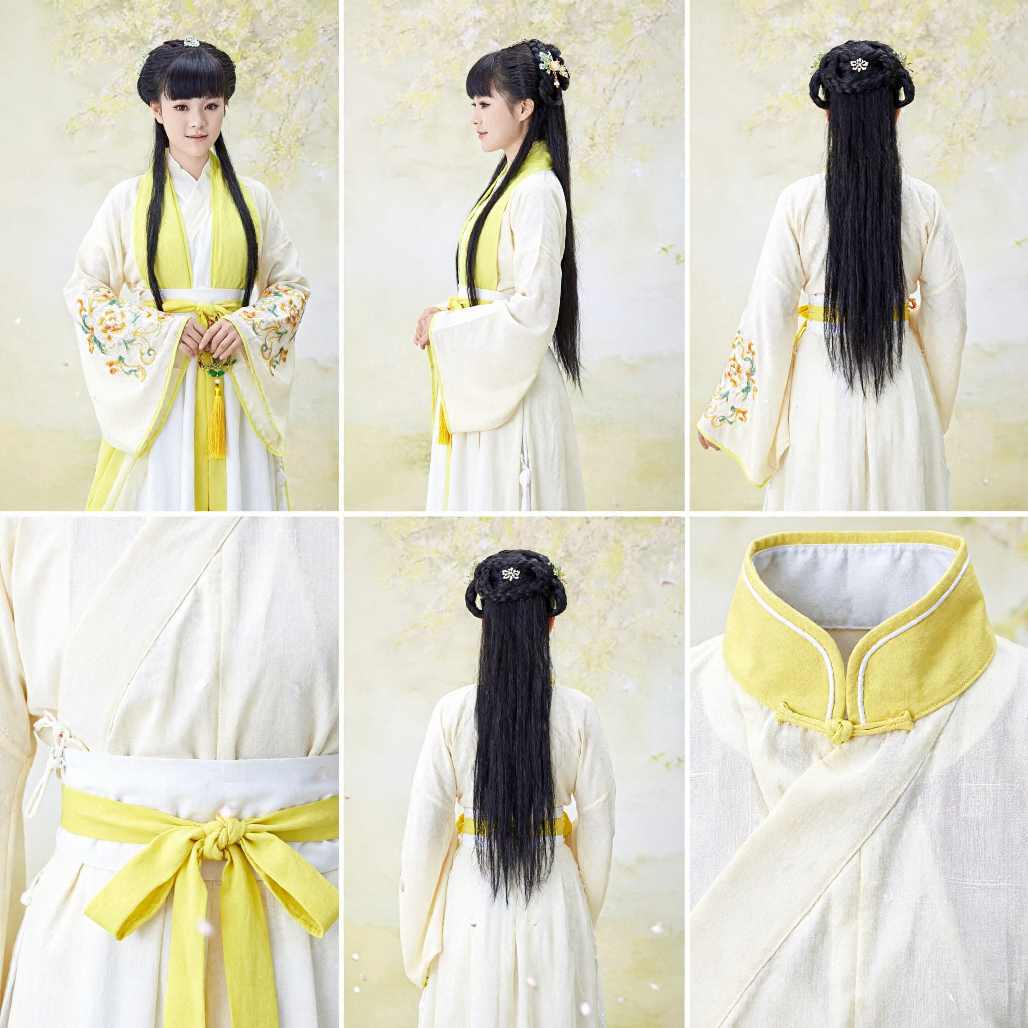Kids Ancient Chinese Fairy Costume Traditional Hanfu Dress White and Yellow Robe for Girls Performance - Asian Costume
