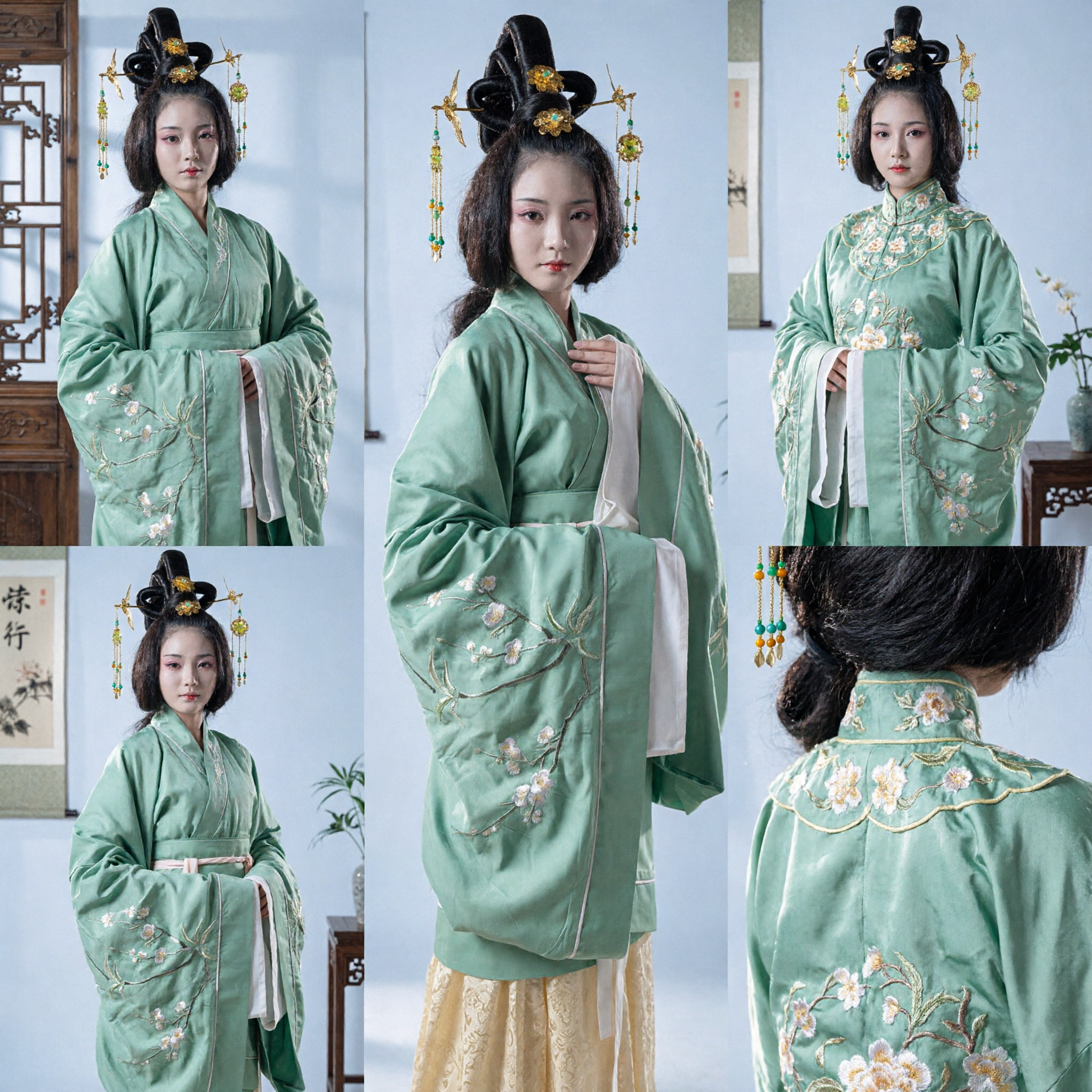Elegant Green Traditional Chinese Hanfu Dress with Floral Embroidery Ancient Palace Lady Costume for Women - Asian Costume