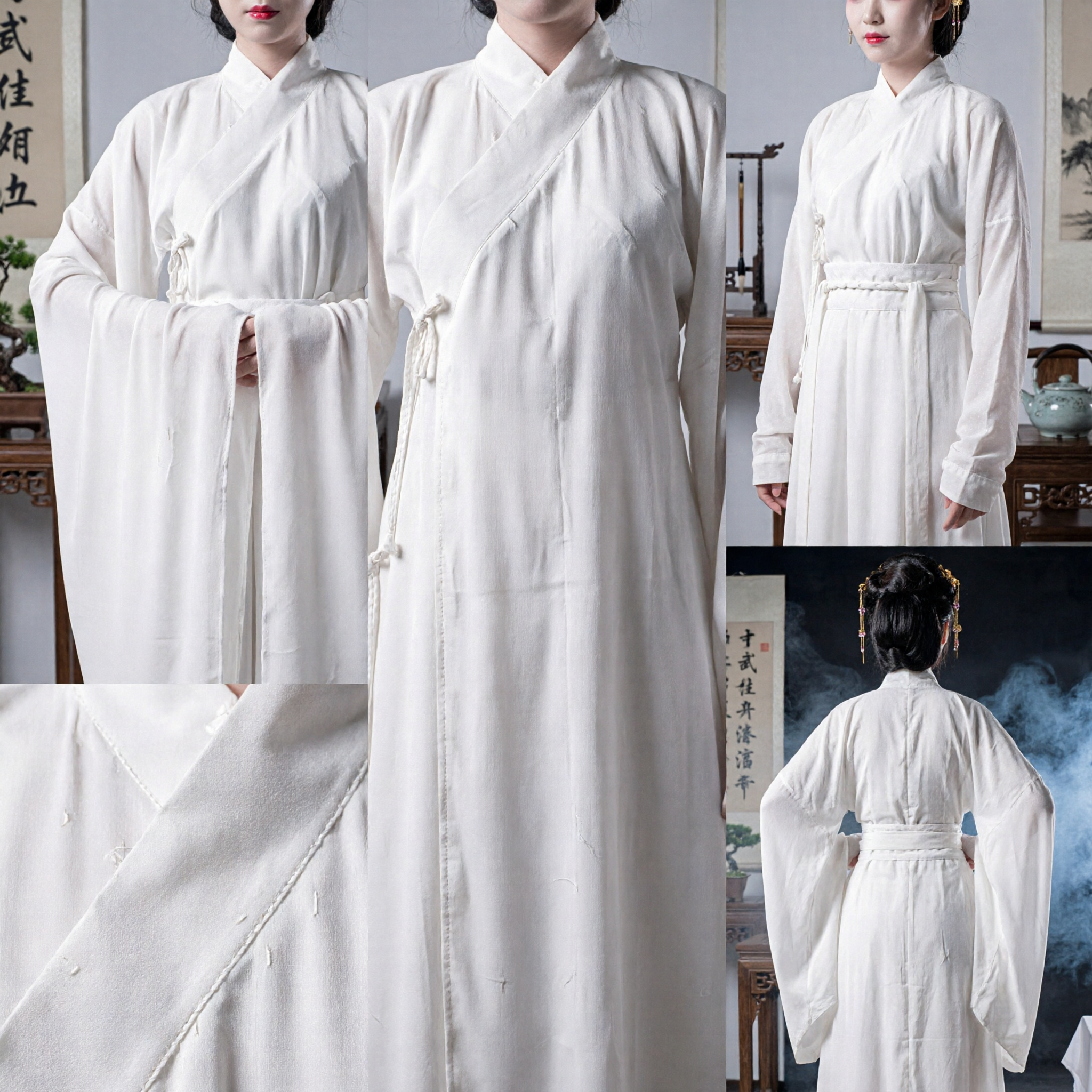 Traditional Chinese Hanfu White Wide Sleeve Robe Ancient Costume for Women Performance Cosplay - Asian Costume